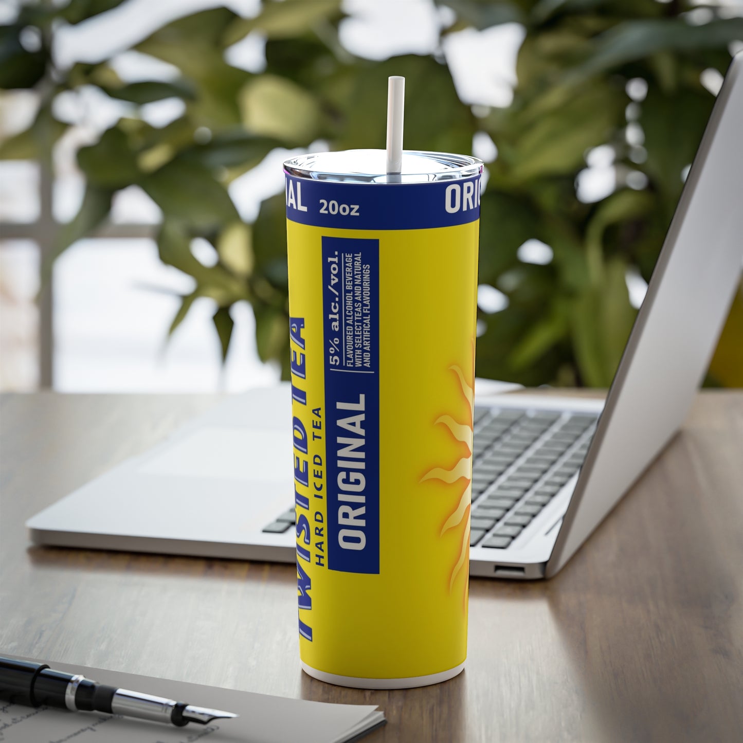 Malt Drink Inspired Skinny Steel Tumbler with Straw, 20oz