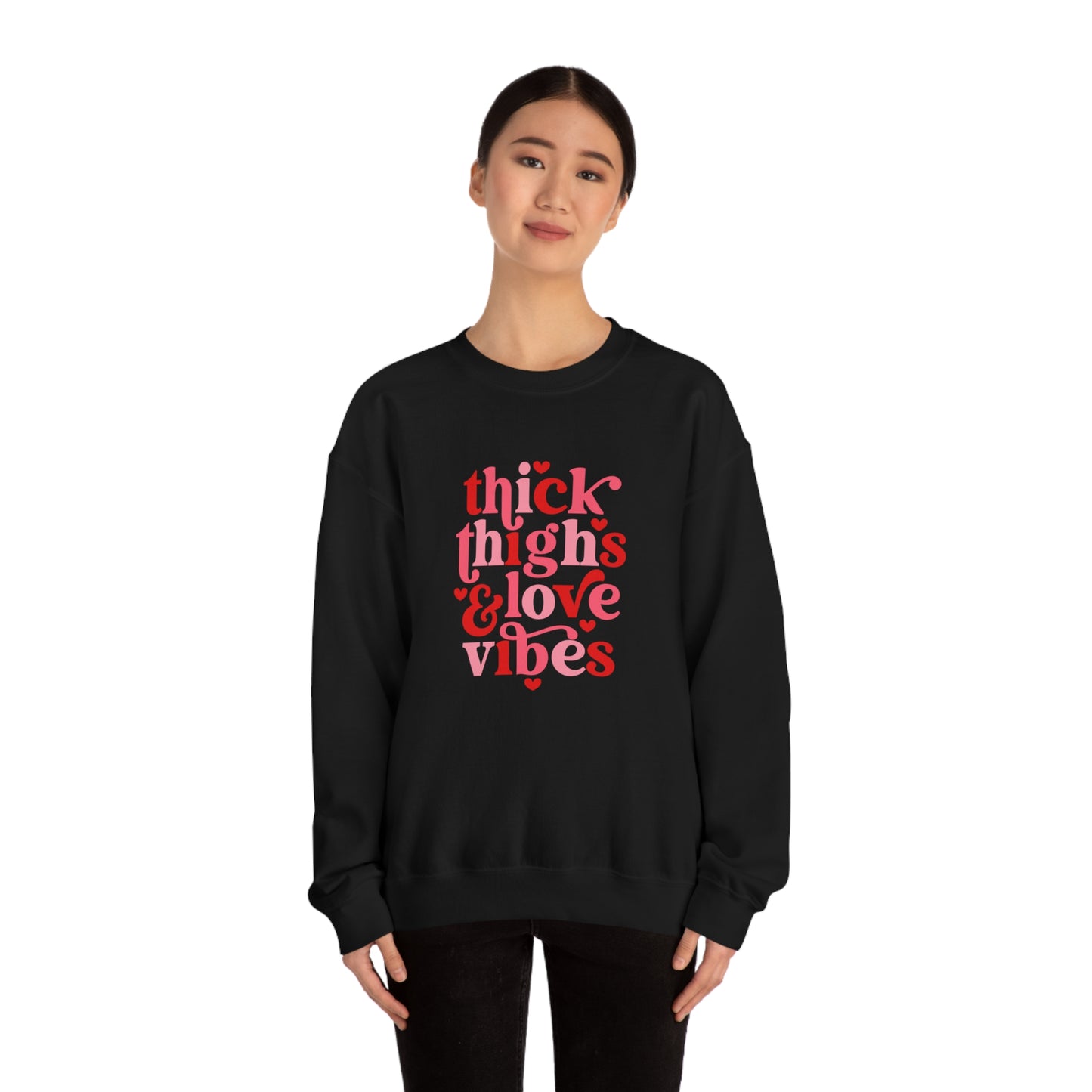 Thick Thighs Love Vibes Valentines Day Unisex Heavy Blend Crewneck Sweatshirt