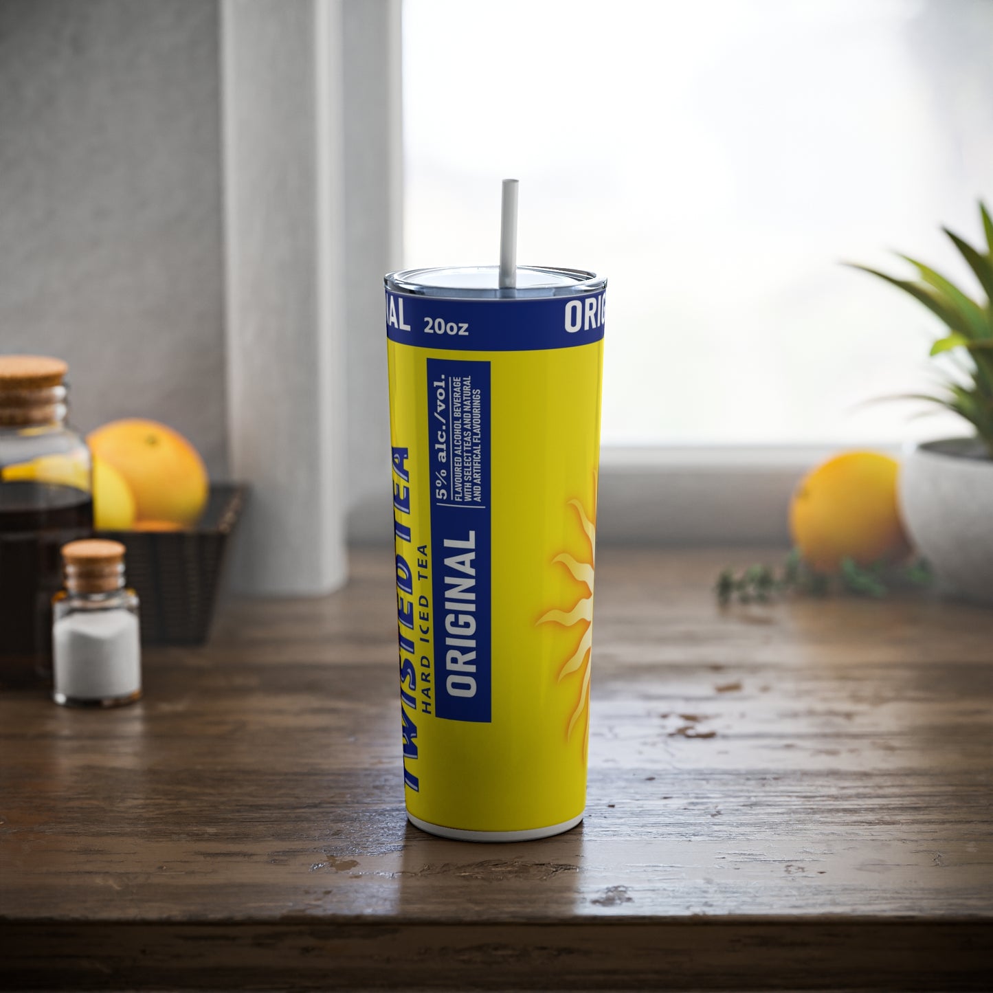Malt Drink Inspired Skinny Steel Tumbler with Straw, 20oz