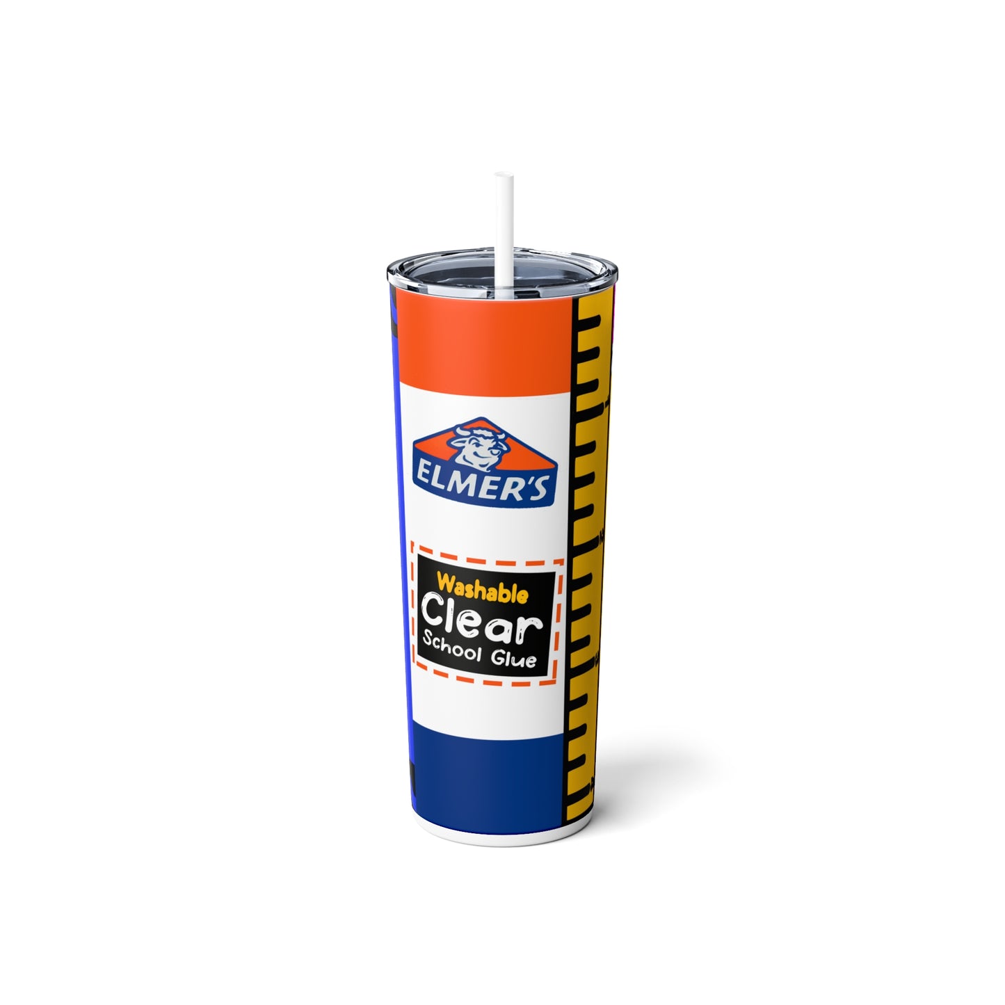 Teacher School Supply - Blue Skinny Steel Tumbler with Straw, 20oz