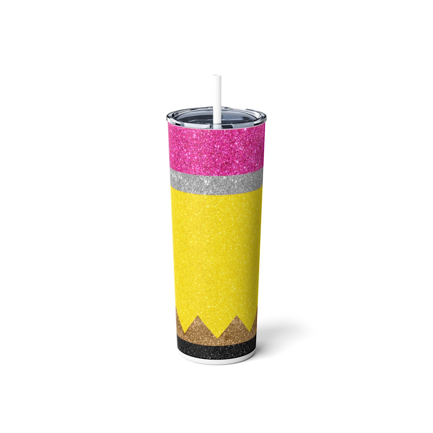 Teacher Glitter Pencil Skinny Steel Tumbler with Straw, 20oz