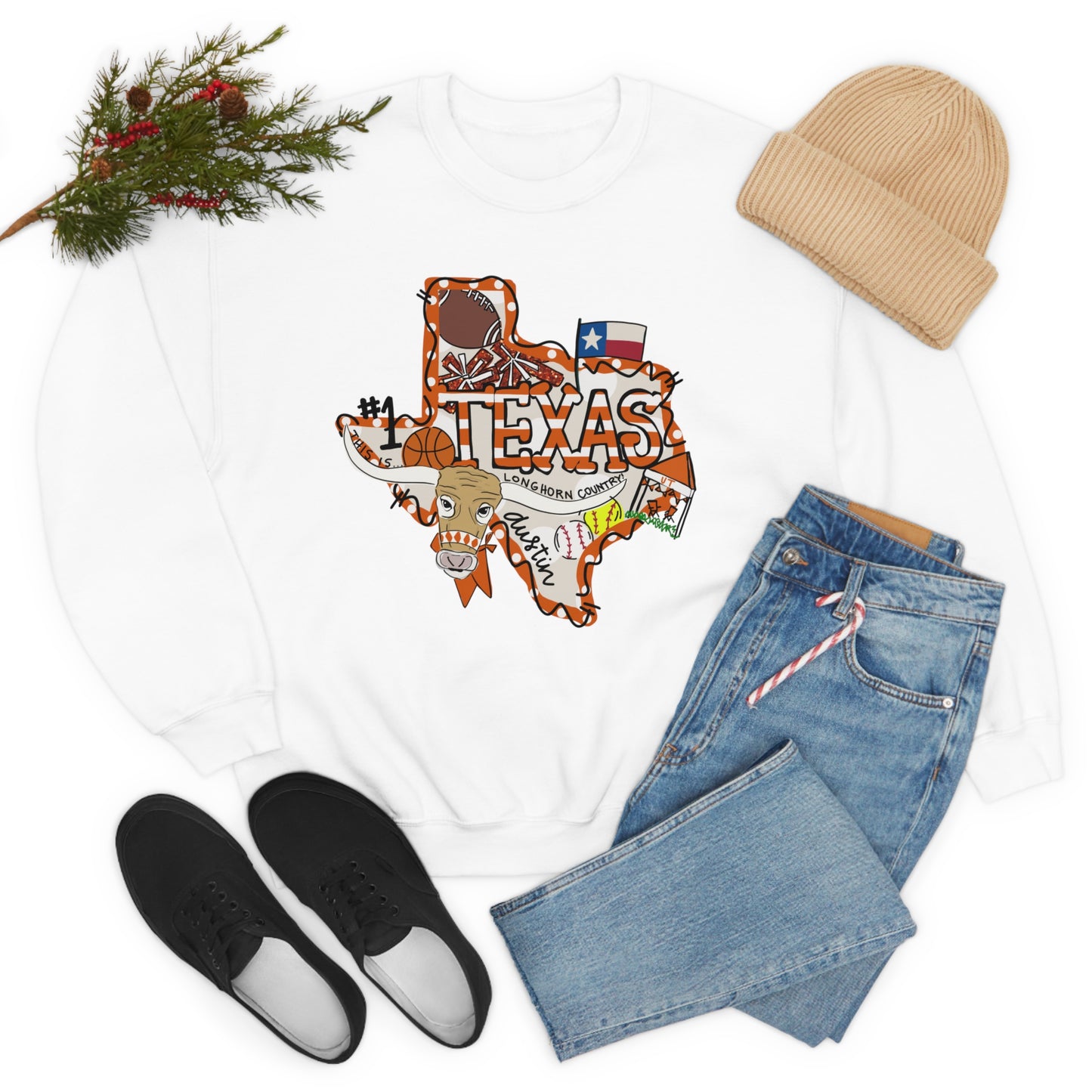UT Hook Em Austin Texas Longhorn Football Unisex Heavy Blend Crewneck Sweatshirt