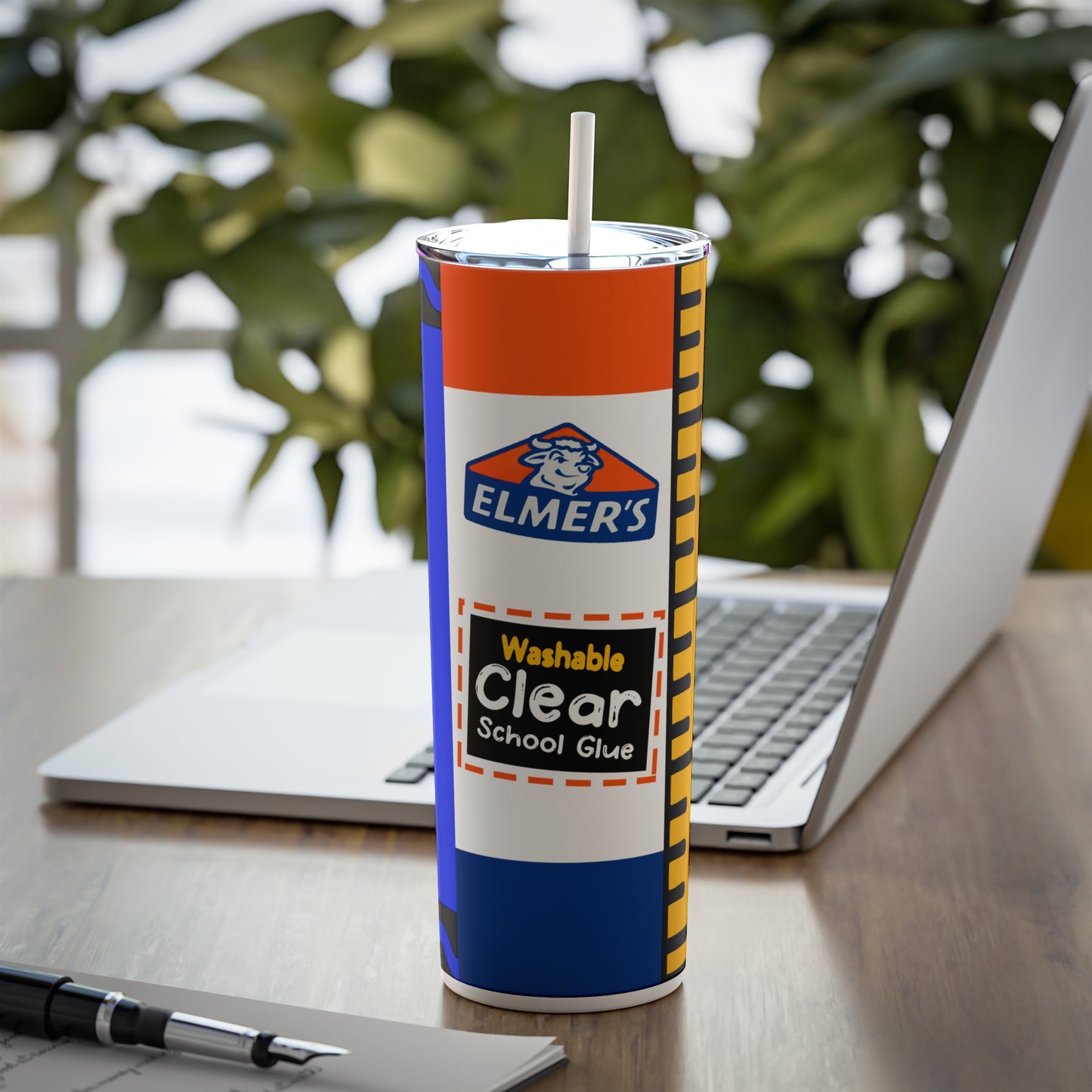 Teacher School Supply - Blue Skinny Steel Tumbler with Straw, 20oz