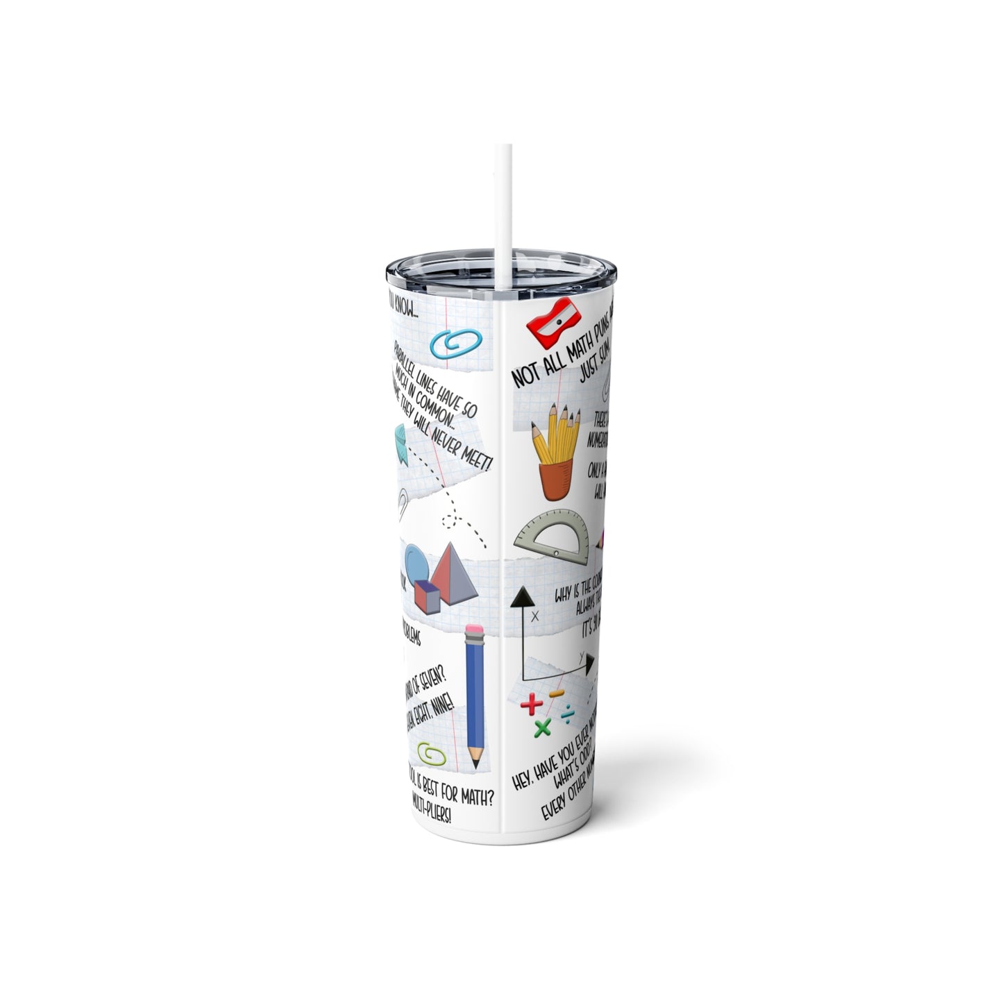 Math Teacher Skinny Steel Tumbler with Straw, 20oz