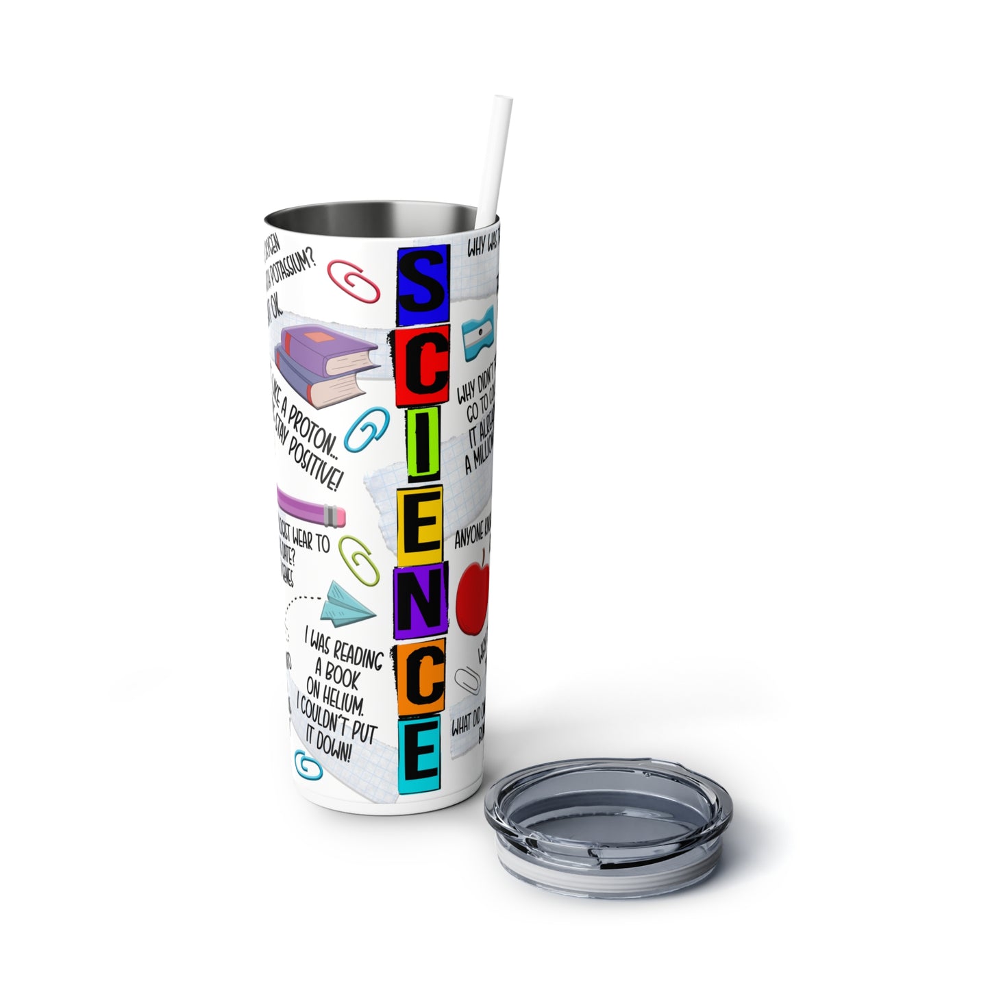 Science Teacher Skinny Steel Tumbler with Straw, 20oz
