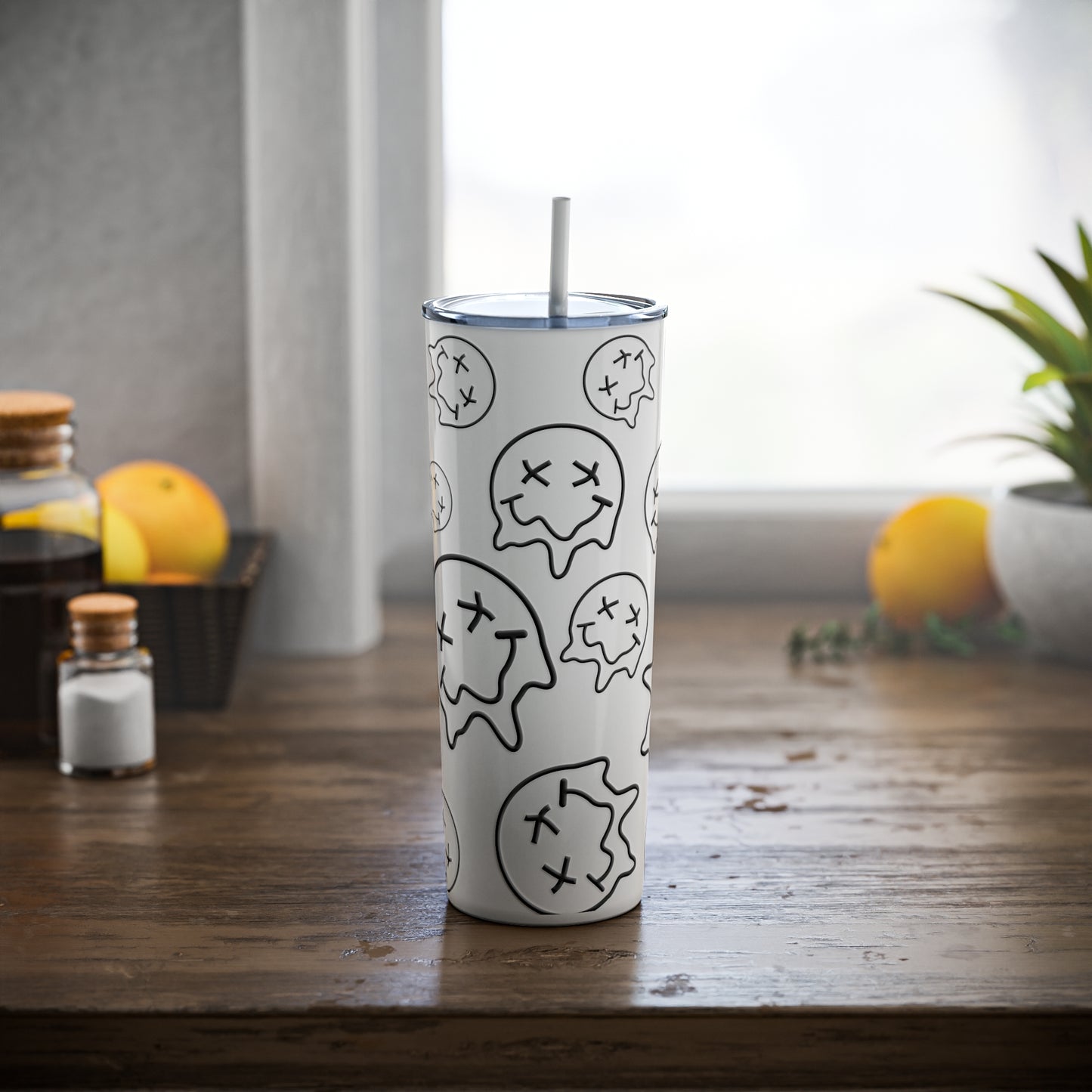 Melting Smiley Steel Tumbler with Straw, 20oz