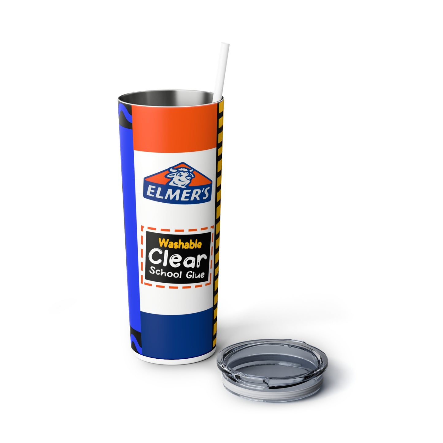 Teacher School Supply - Blue Skinny Steel Tumbler with Straw, 20oz