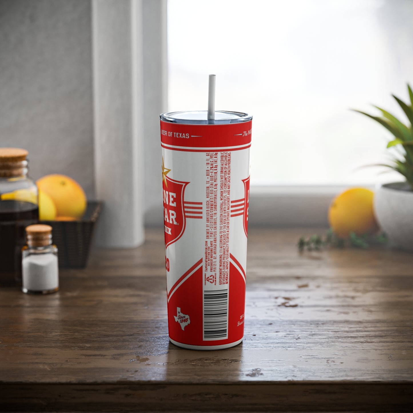 Beer Inspired Skinny Steel Tumbler with Straw, 20oz