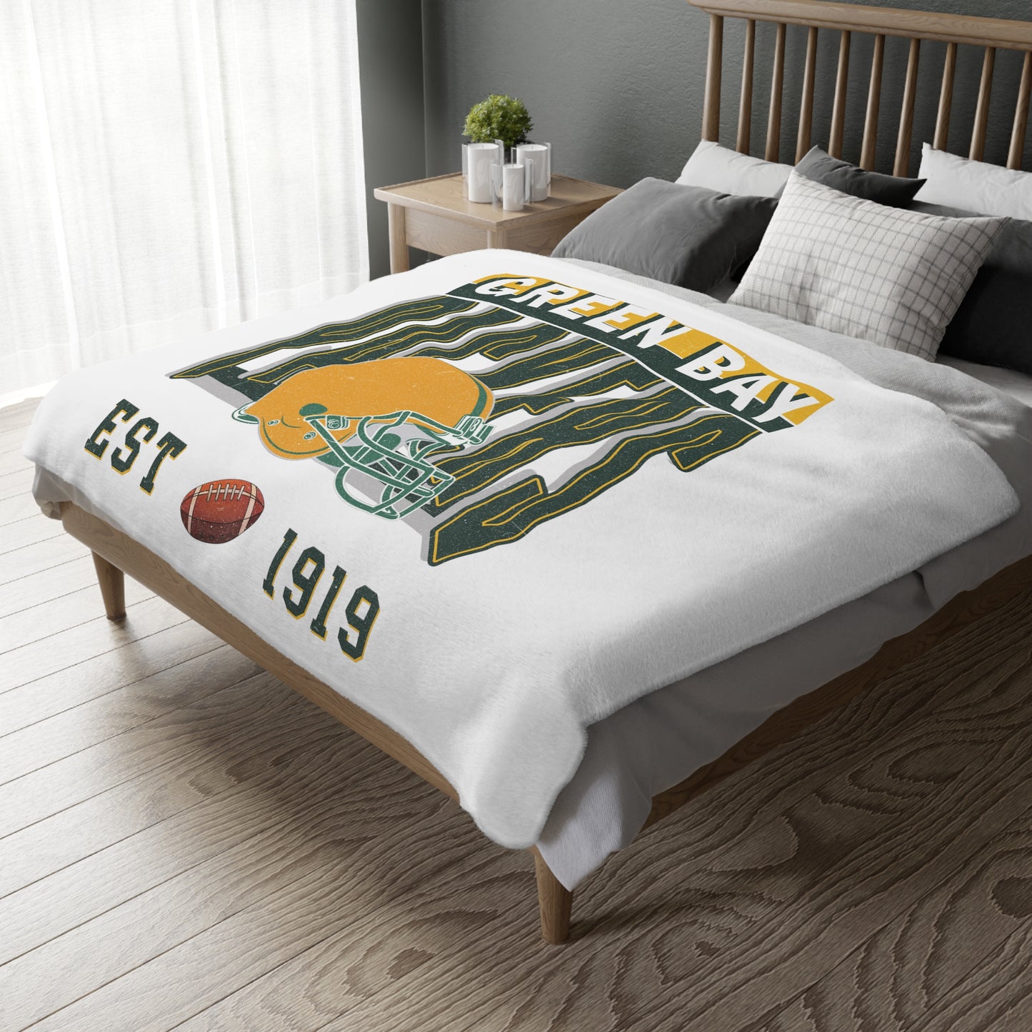 Green Bay Football Velveteen Minky Throw Blanket