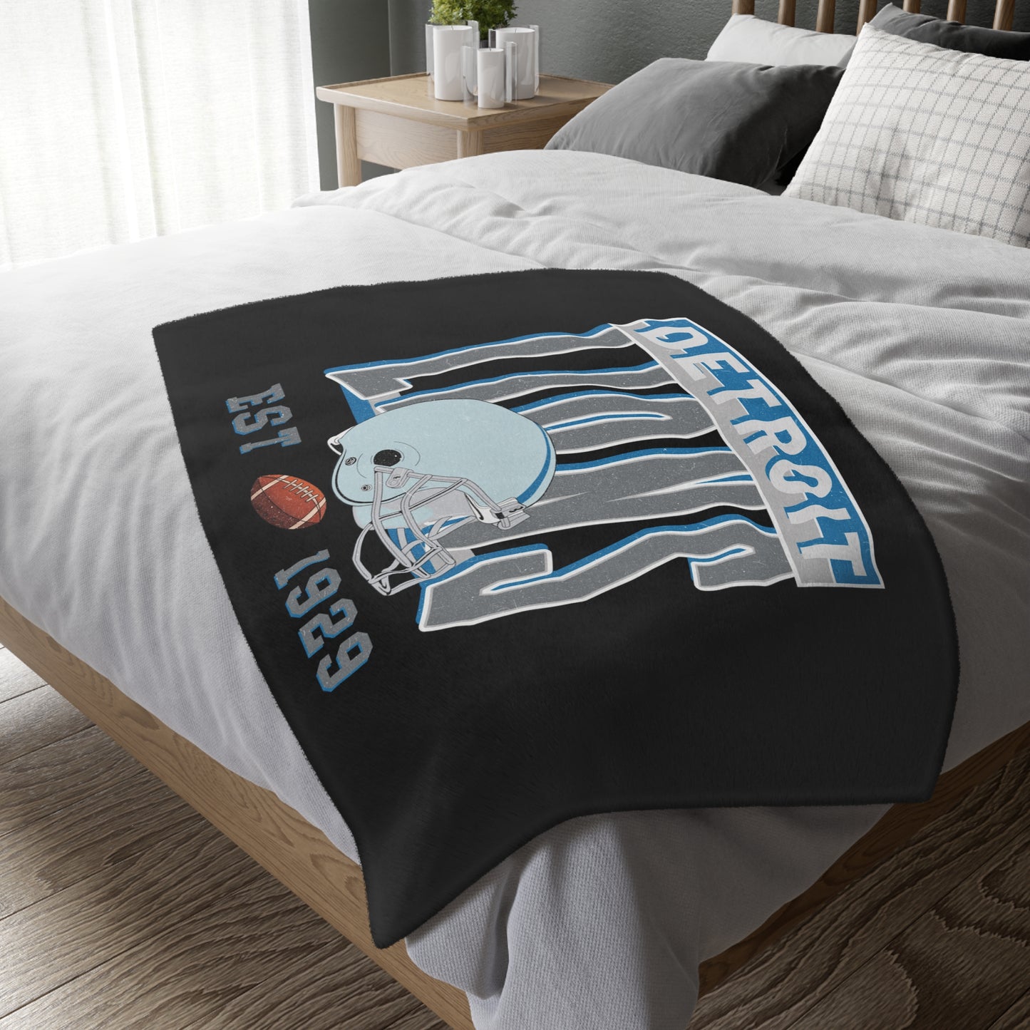 Detroit Football Velveteen Minky Throw Blanket