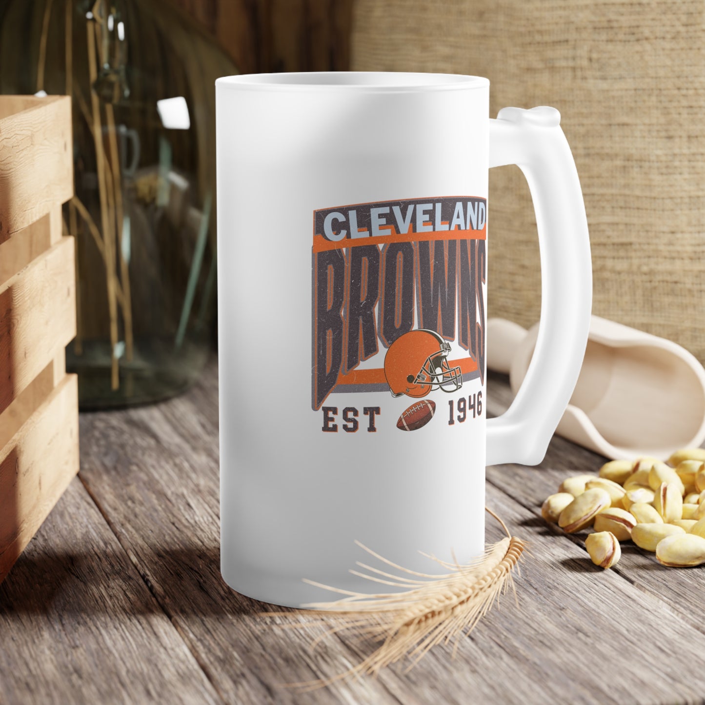 Cleveland Football Frosted Glass Beer Mug