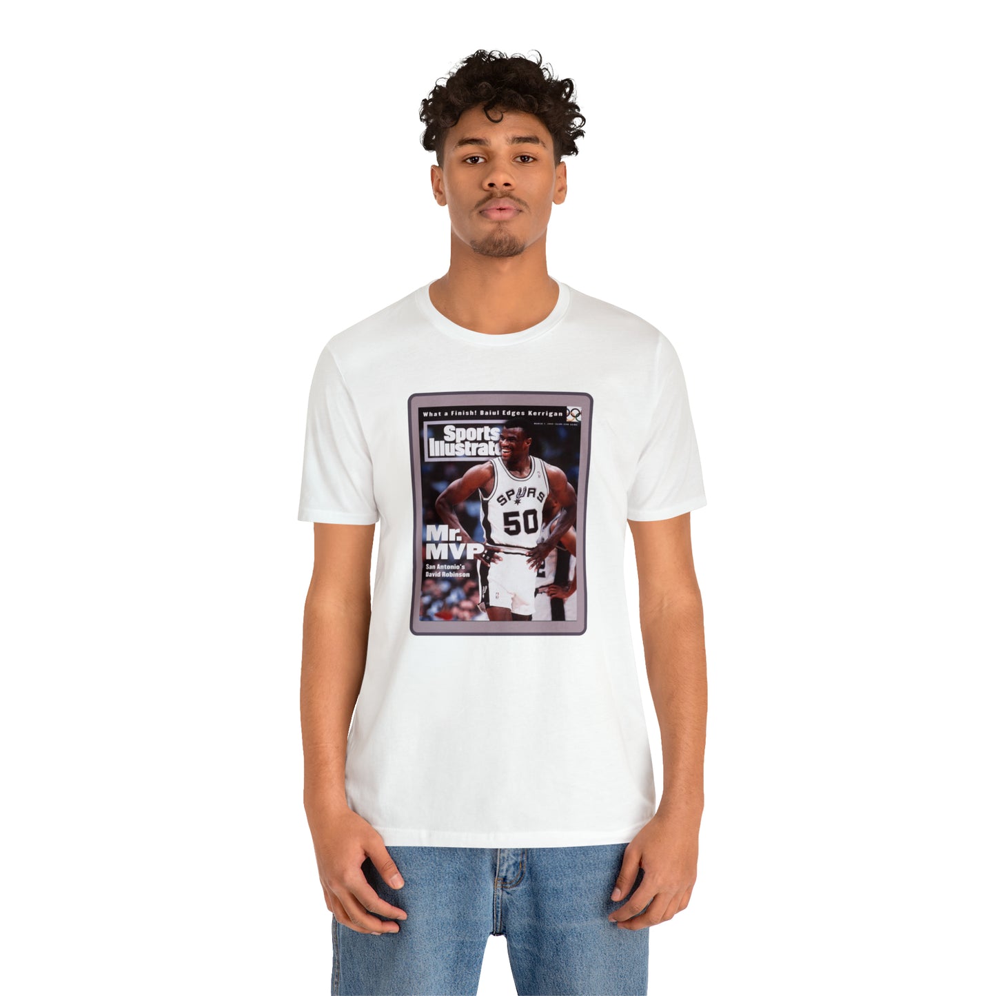 90s Throwback Spurs Basketball David Robinson Sports Illustrated Unisex Jersey Short Sleeve Tee