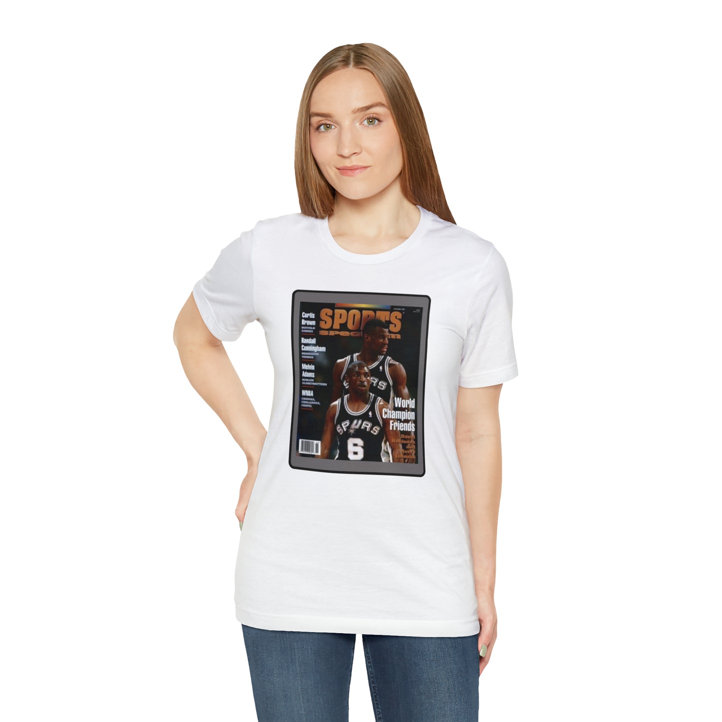 90s Throwback Spurs Basketball David Robinson Avery Johnson Sports Illustrated Unisex Jersey Short Sleeve Tee