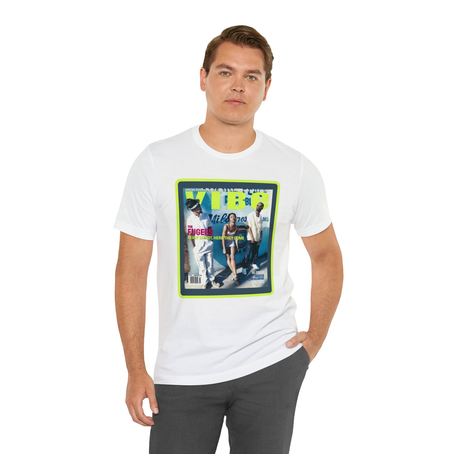 90s Throwback The Fugees Wyclef Jean, Pras Michel, and Lauryn Hill Vibe Magazine Unisex Jersey Short Sleeve Tee