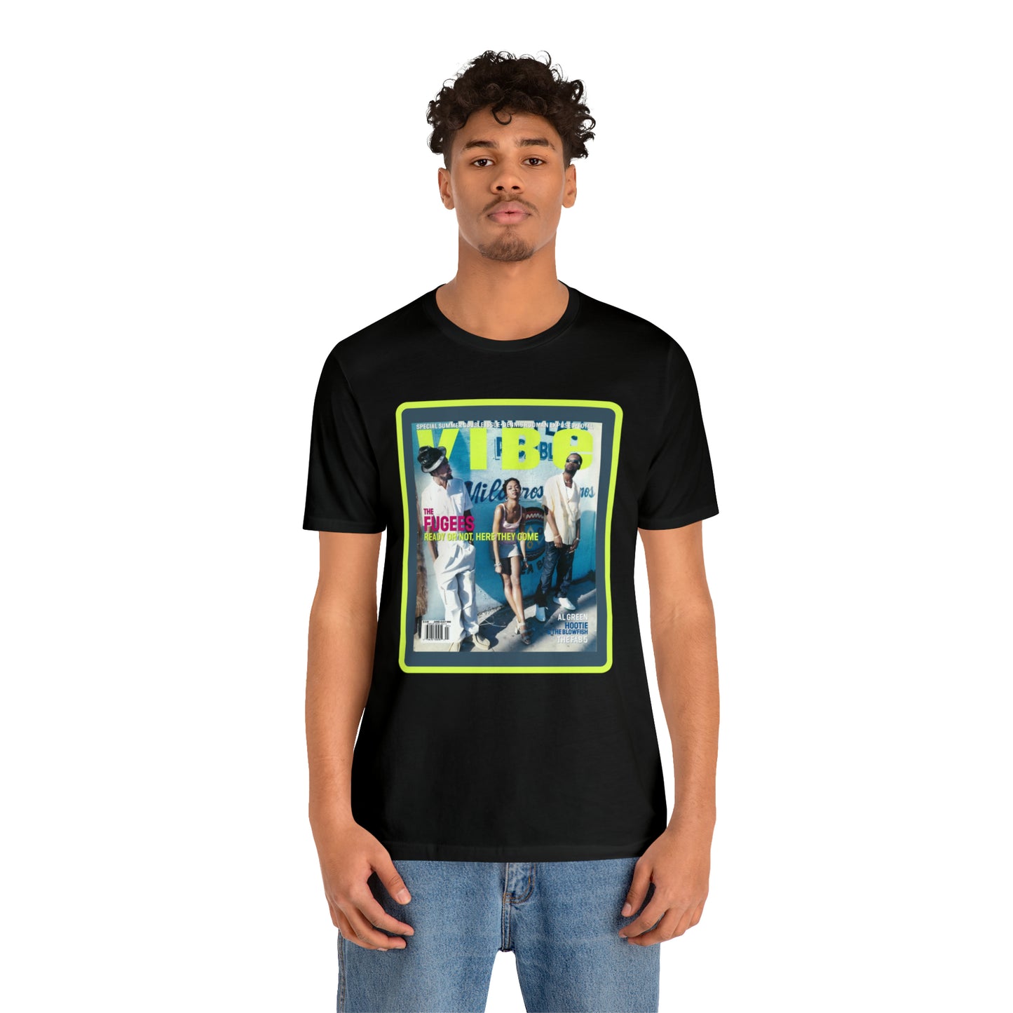90s Throwback The Fugees Wyclef Jean, Pras Michel, and Lauryn Hill Vibe Magazine Unisex Jersey Short Sleeve Tee