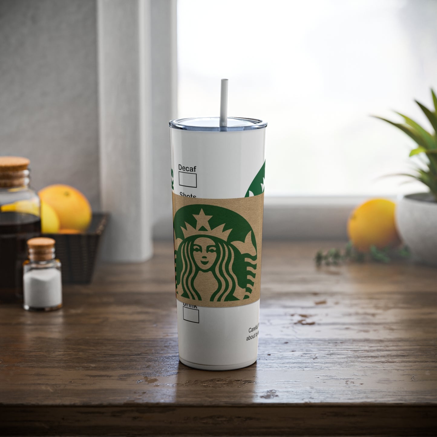 Coffee Inspired Skinny Steel Tumbler with Straw, 20oz