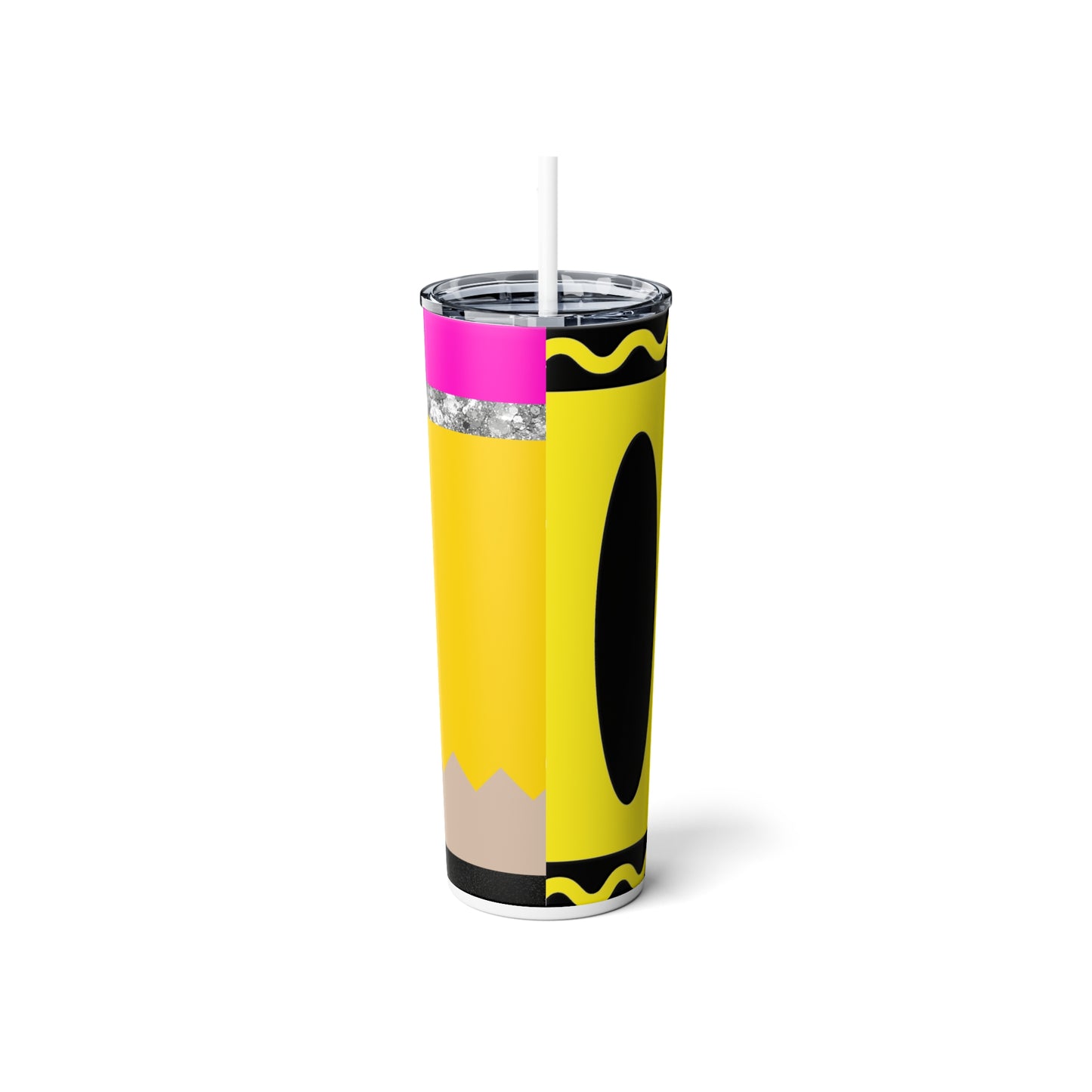 Teacher School Supply - Yellow Skinny Steel Tumbler with Straw, 20oz