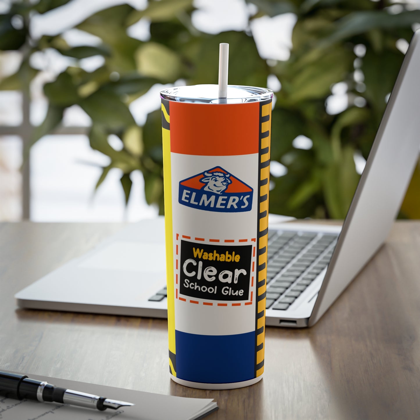 Teacher School Supply - Yellow Skinny Steel Tumbler with Straw, 20oz