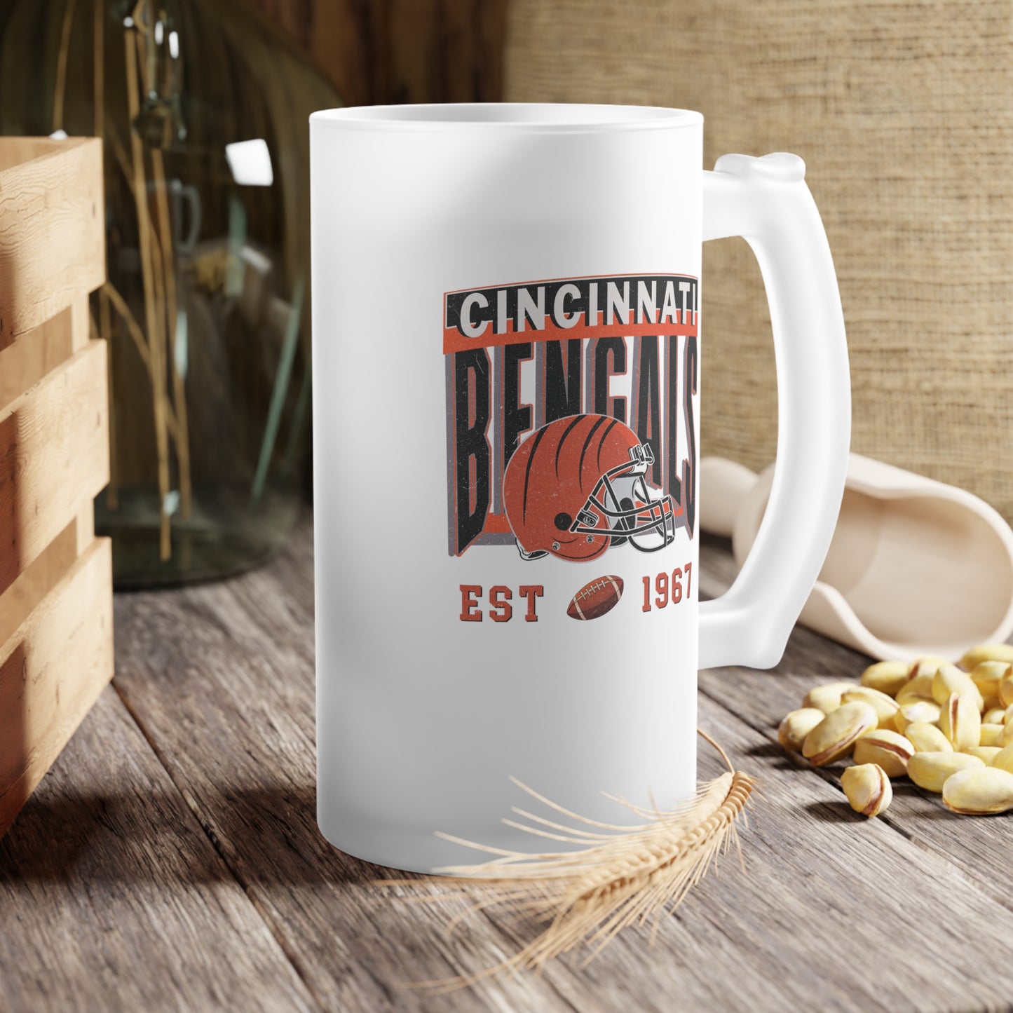 Cincinnati Football Frosted Glass Beer Mug