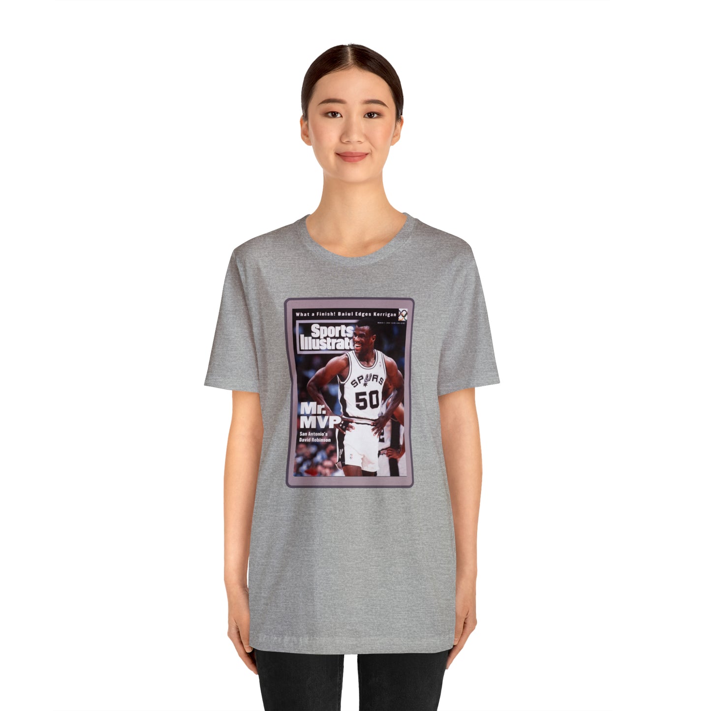 90s Throwback Spurs Basketball David Robinson Sports Illustrated Unisex Jersey Short Sleeve Tee