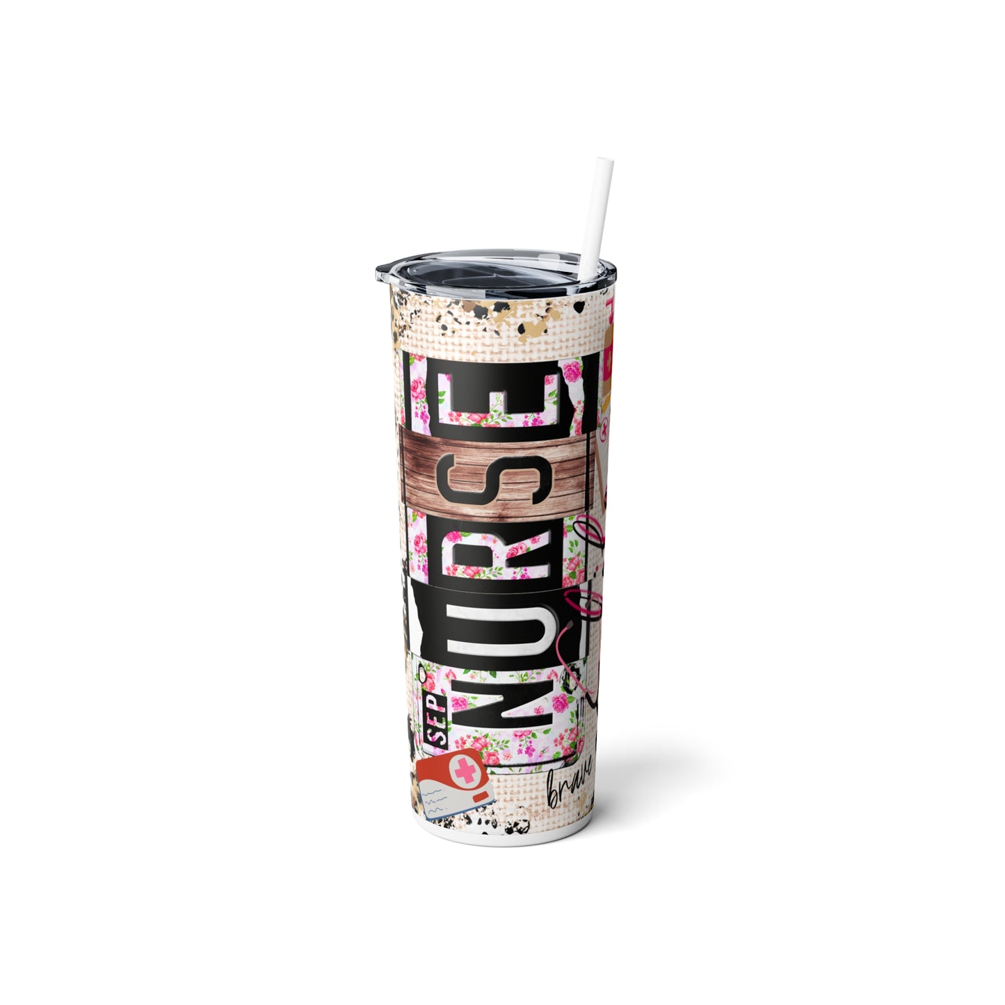 Nurse Skinny Steel Tumbler with Straw, 20oz