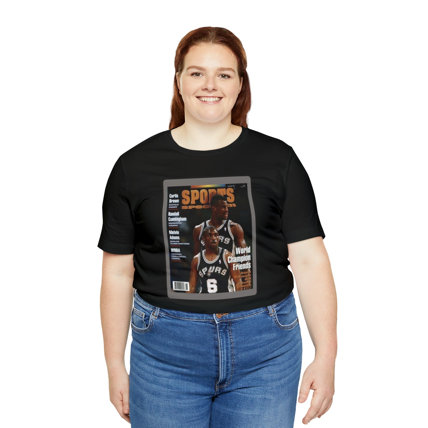90s Throwback Spurs Basketball David Robinson Avery Johnson Sports Illustrated Unisex Jersey Short Sleeve Tee