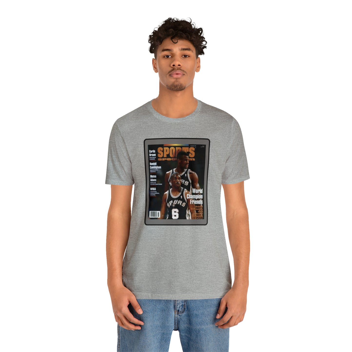 90s Throwback Spurs Basketball David Robinson Avery Johnson Sports Illustrated Unisex Jersey Short Sleeve Tee