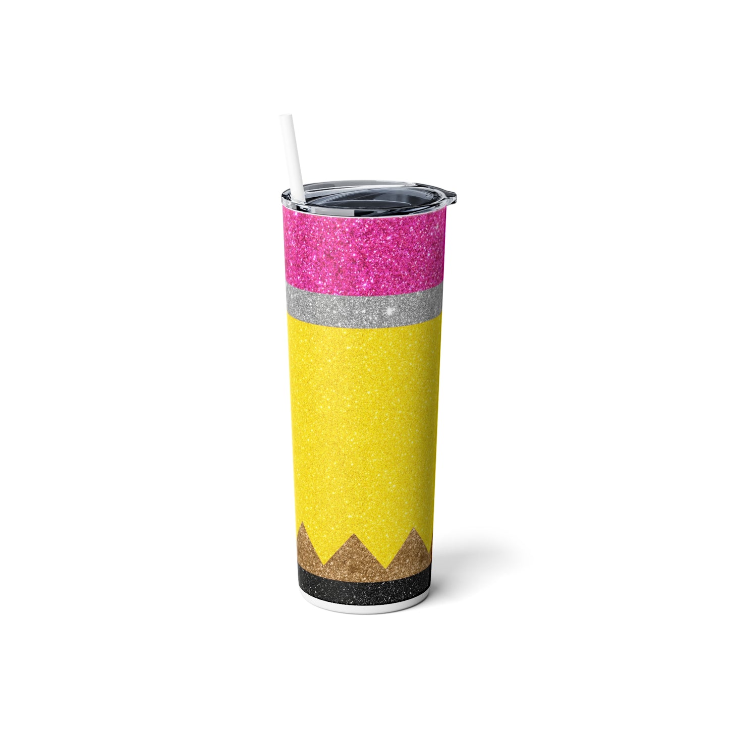 Teacher Glitter Pencil Skinny Steel Tumbler with Straw, 20oz