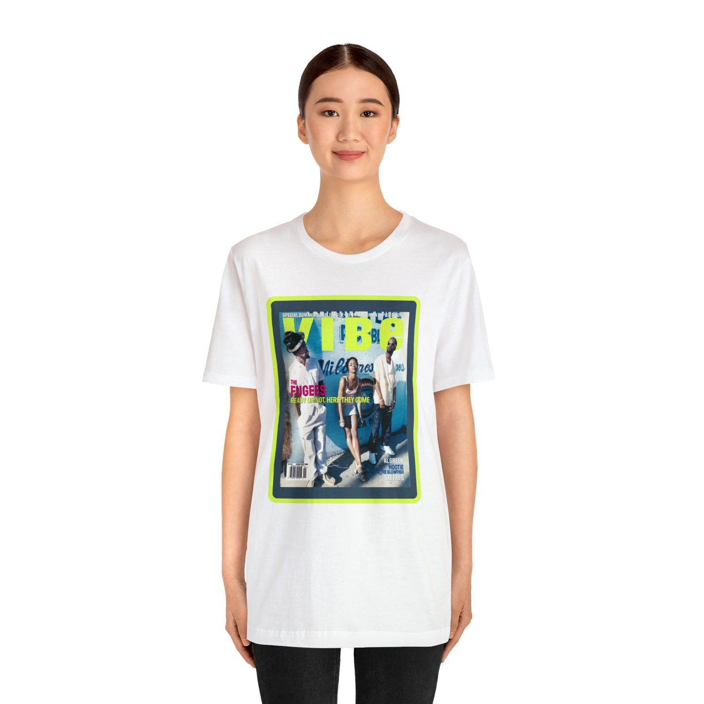 90s Throwback The Fugees Wyclef Jean, Pras Michel, and Lauryn Hill Vibe Magazine Unisex Jersey Short Sleeve Tee
