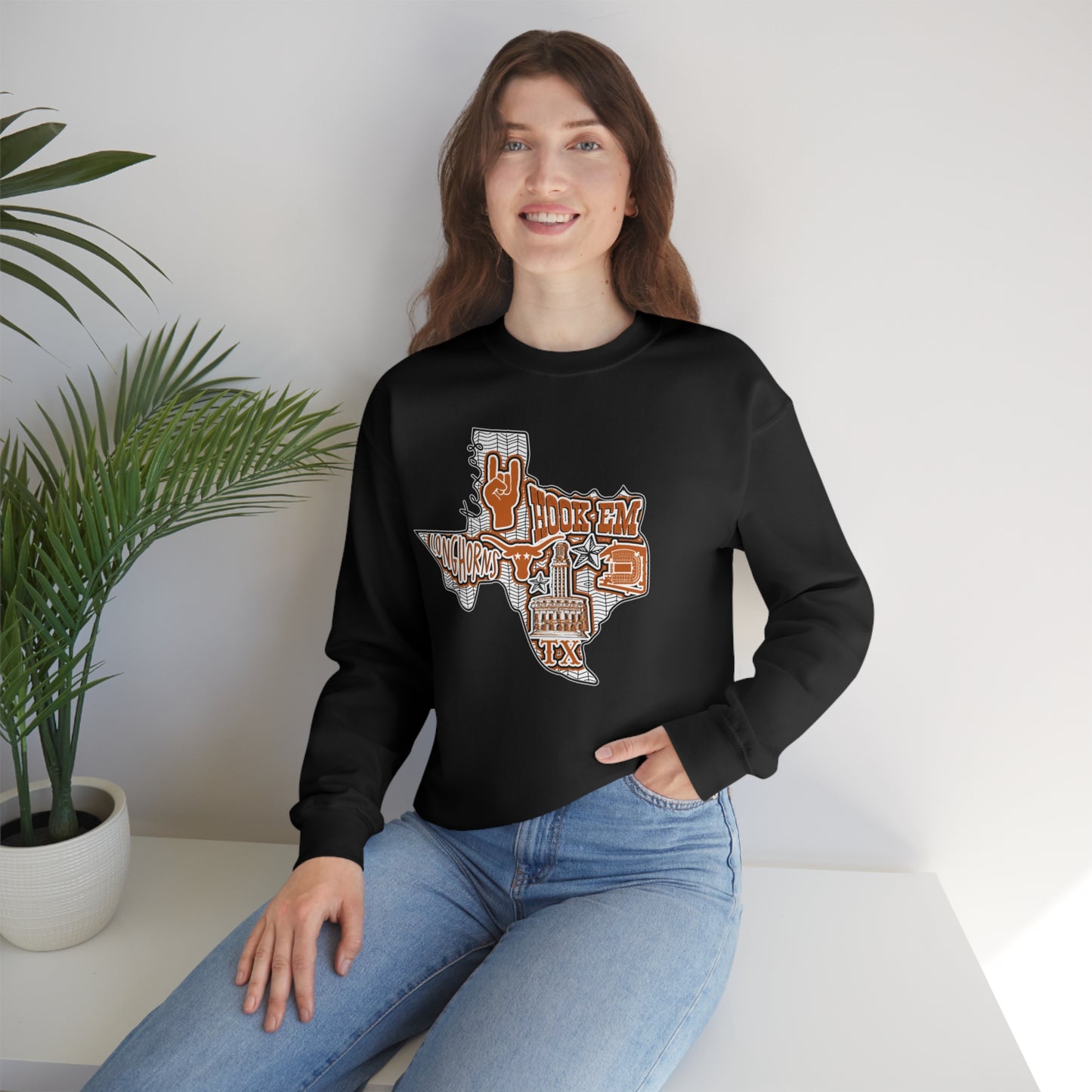 UT Hook Em Austin Texas Longhorn Football Unisex Heavy Blend Crewneck Sweatshirt