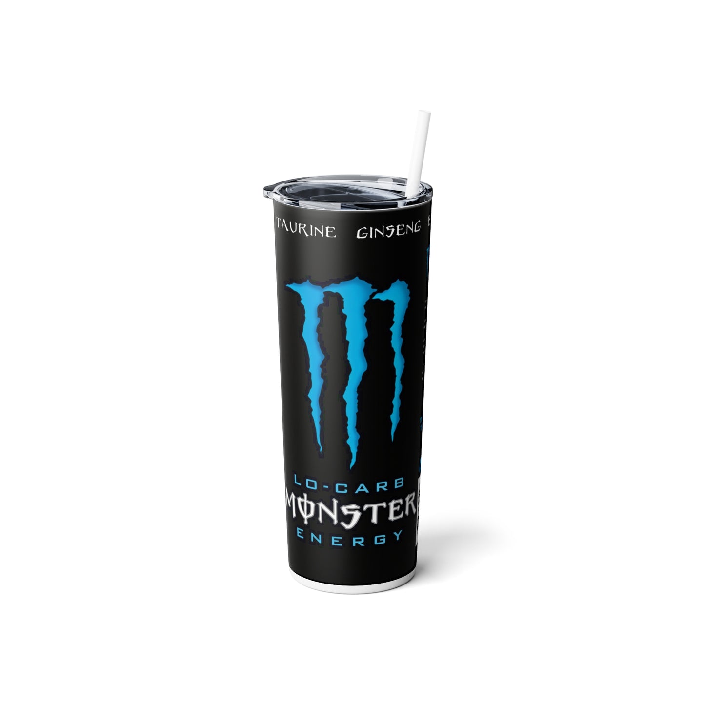 Energy Drink Inspired Skinny Steel Tumbler with Straw, 20oz