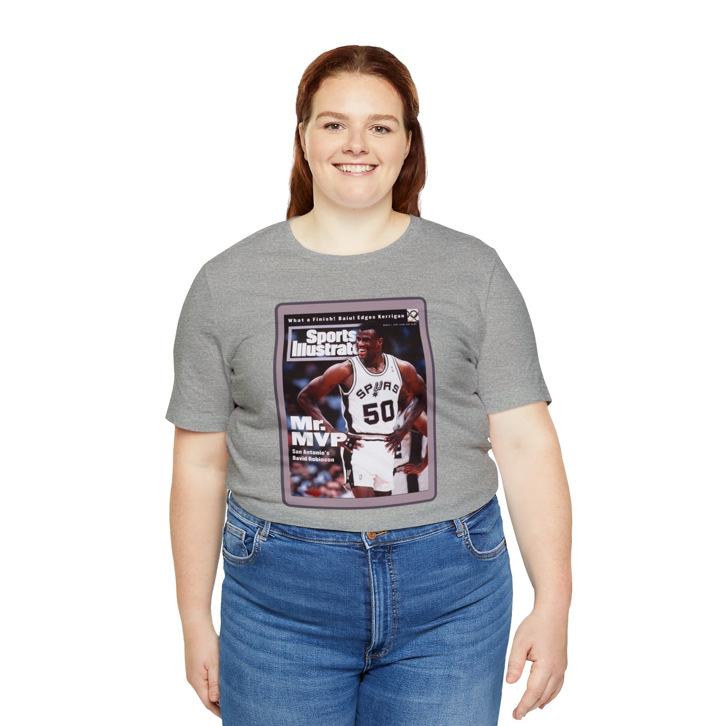 90s Throwback Spurs Basketball David Robinson Sports Illustrated Unisex Jersey Short Sleeve Tee