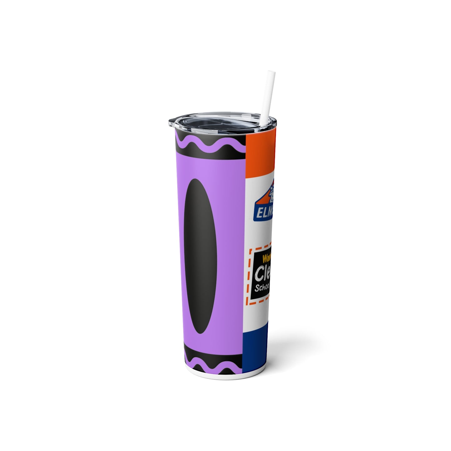 Teacher School Supply - Purple Skinny Steel Tumbler with Straw, 20oz