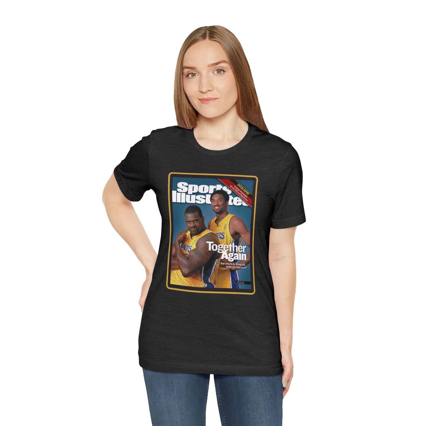 90s Throwback Lakers Kobe Shaq Sports Illustrated Magazine Unisex Jersey Short Sleeve Tee