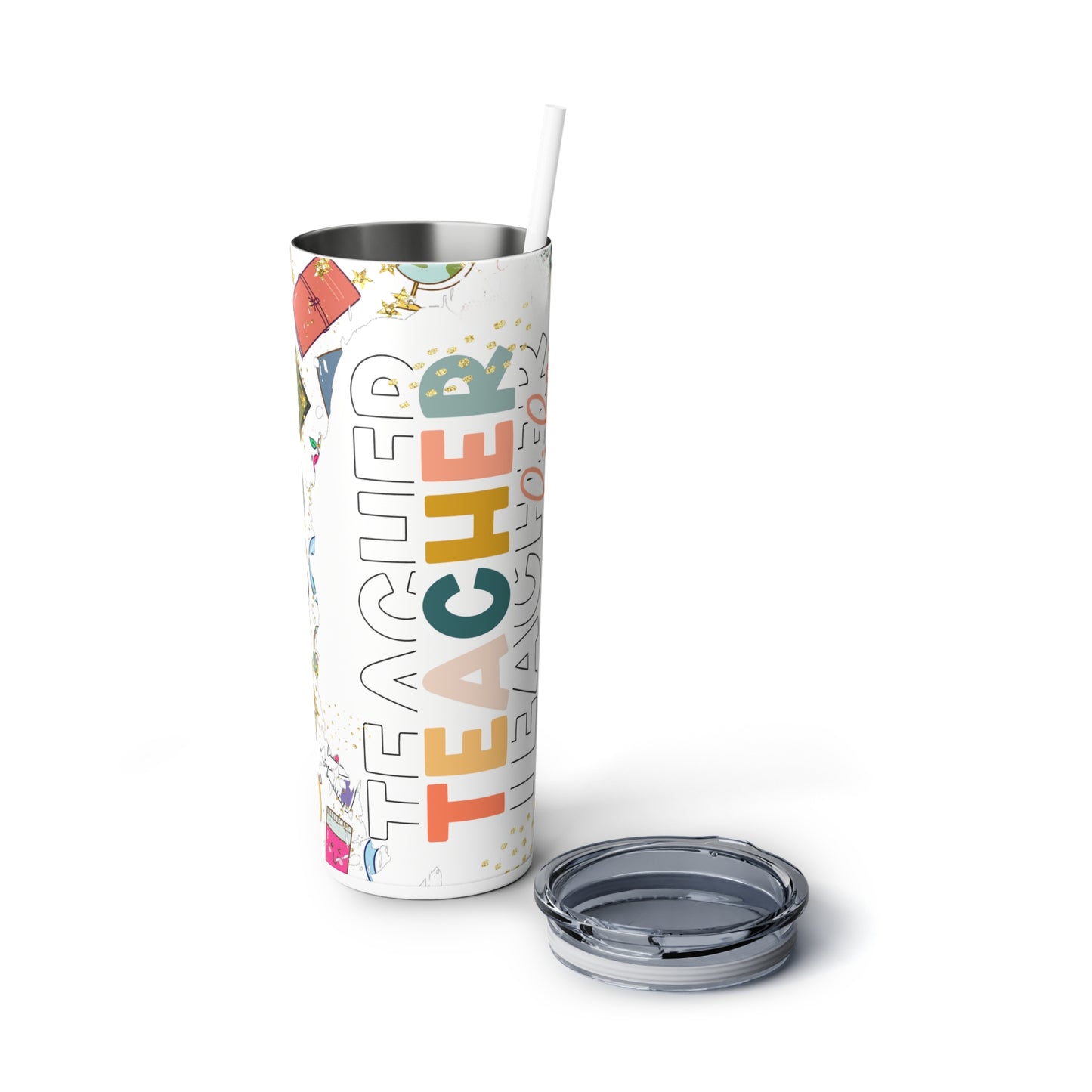 Teacher Life Skinny Steel Tumbler with Straw, 20oz