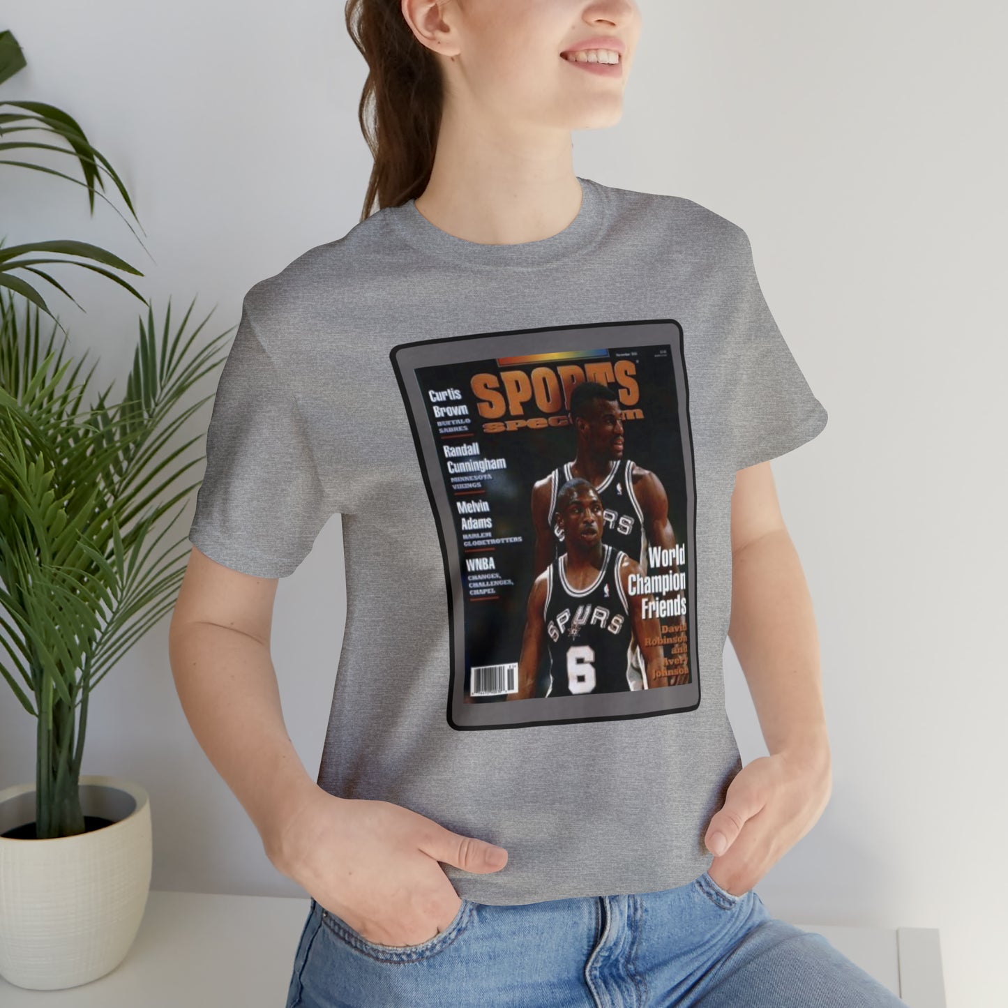 90s Throwback Spurs Basketball David Robinson Avery Johnson Sports Illustrated Unisex Jersey Short Sleeve Tee