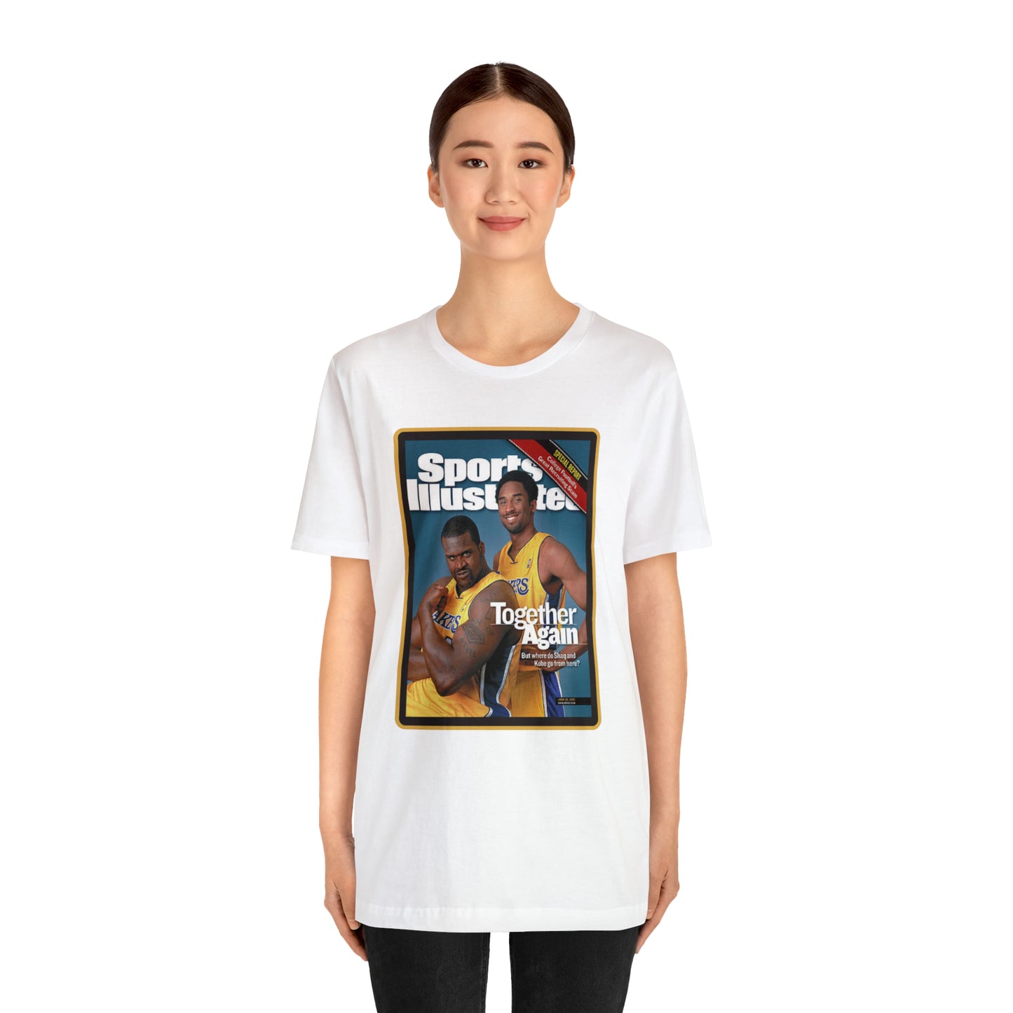 90s Throwback Lakers Kobe Shaq Sports Illustrated Magazine Unisex Jersey Short Sleeve Tee
