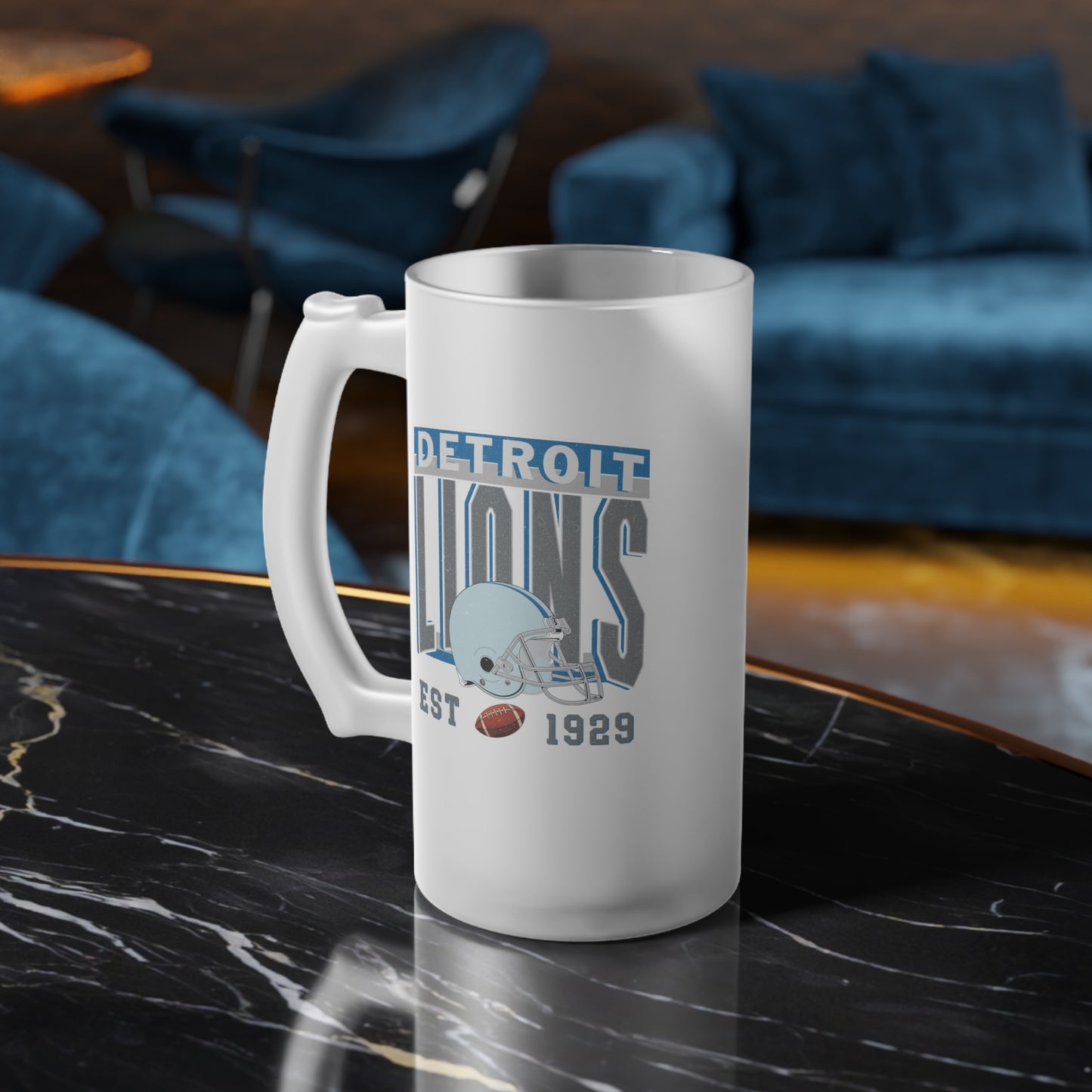 Detroit Football Frosted Glass Beer Mug