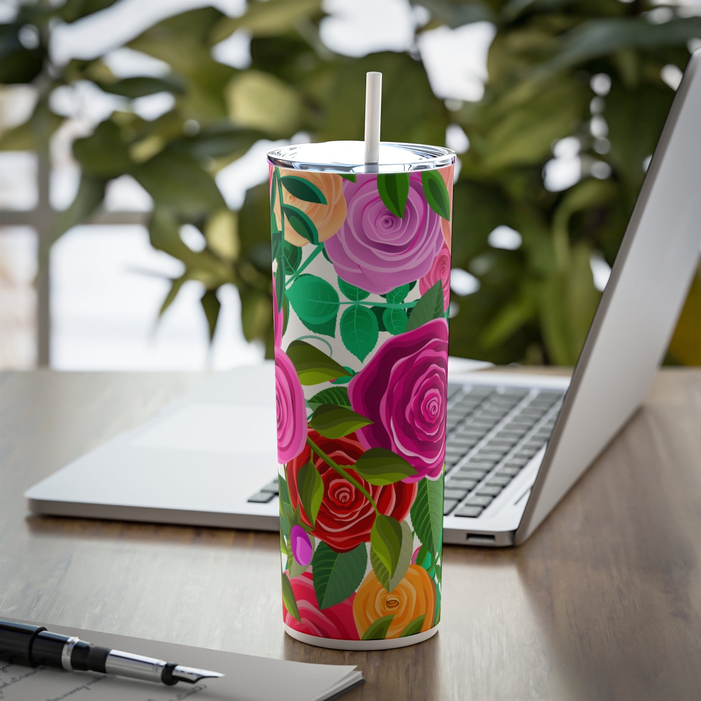 La Flor Steel Tumbler with Straw, 20oz
