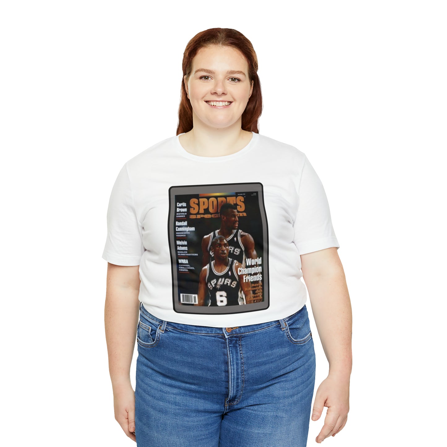 90s Throwback Spurs Basketball David Robinson Avery Johnson Sports Illustrated Unisex Jersey Short Sleeve Tee