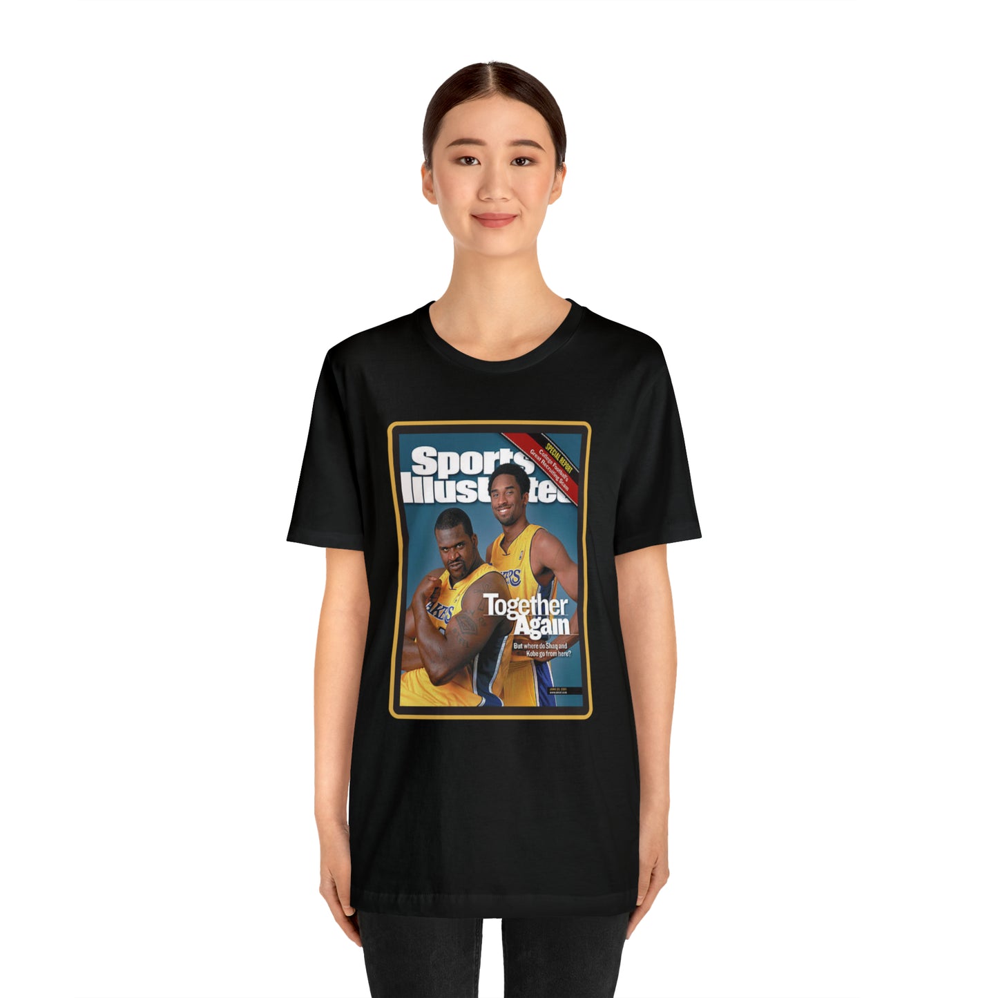 90s Throwback Lakers Kobe Shaq Sports Illustrated Magazine Unisex Jersey Short Sleeve Tee