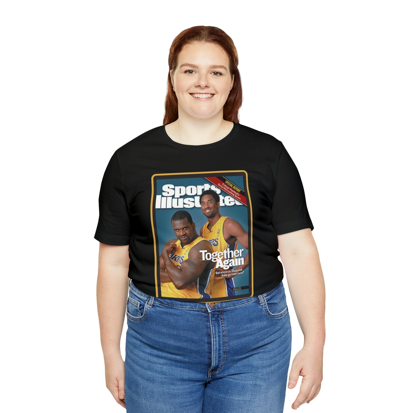 90s Throwback Lakers Kobe Shaq Sports Illustrated Magazine Unisex Jersey Short Sleeve Tee