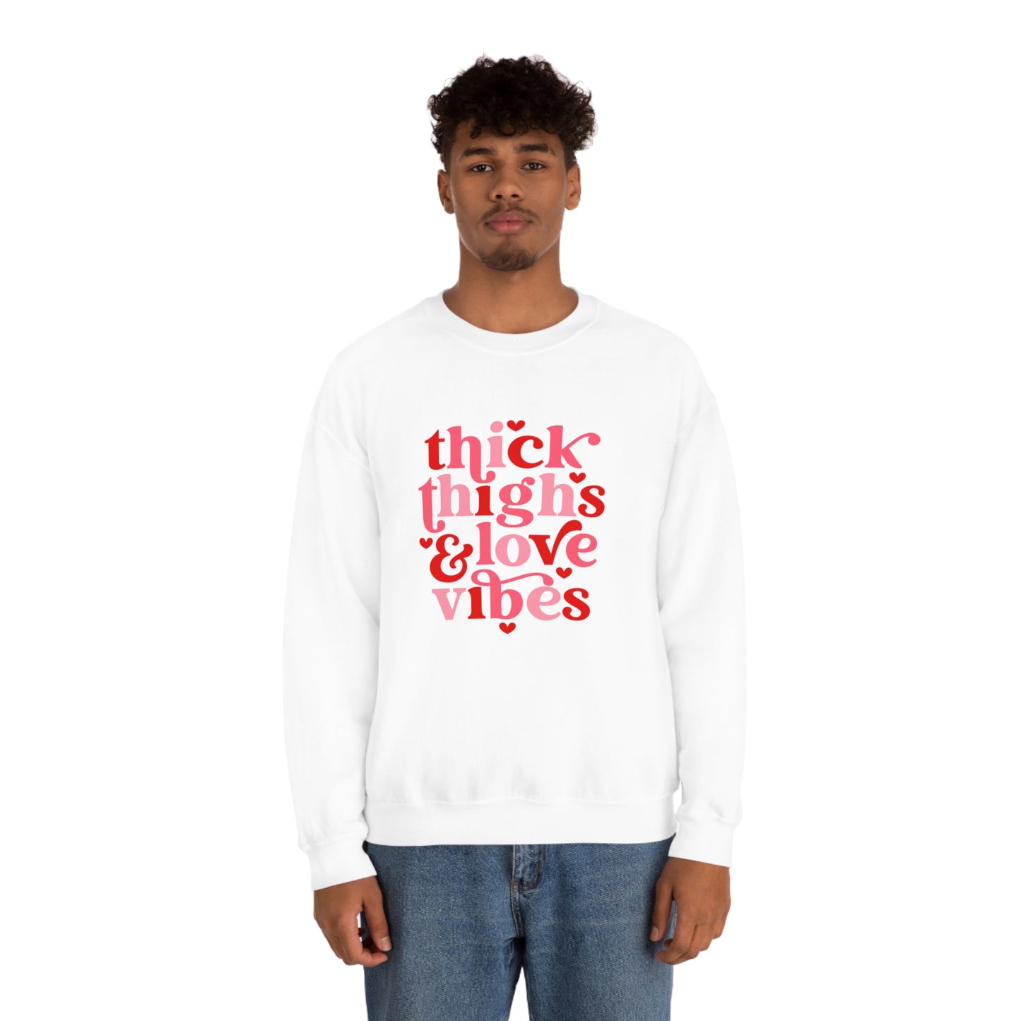 Thick Thighs Love Vibes Valentines Day Unisex Heavy Blend Crewneck Sweatshirt