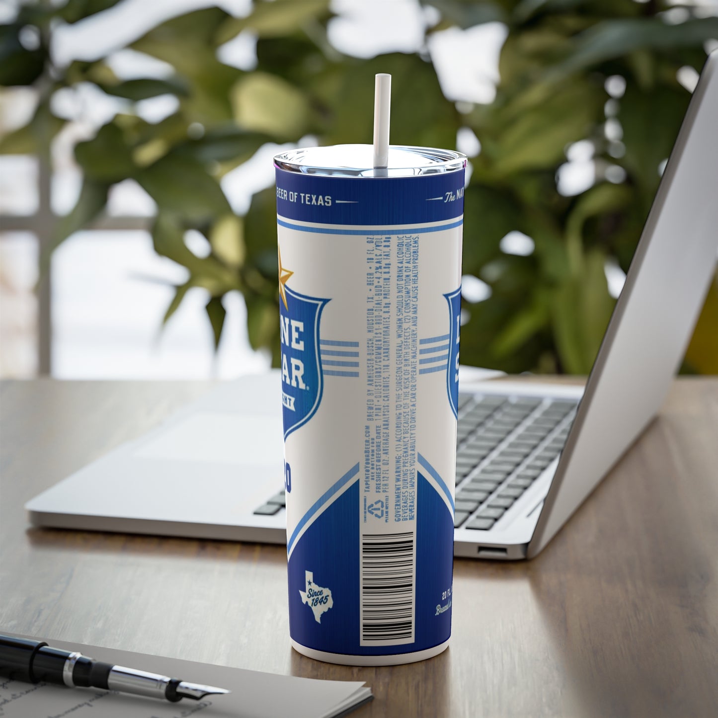 Beer Inspired Skinny Steel Tumbler with Straw, 20oz