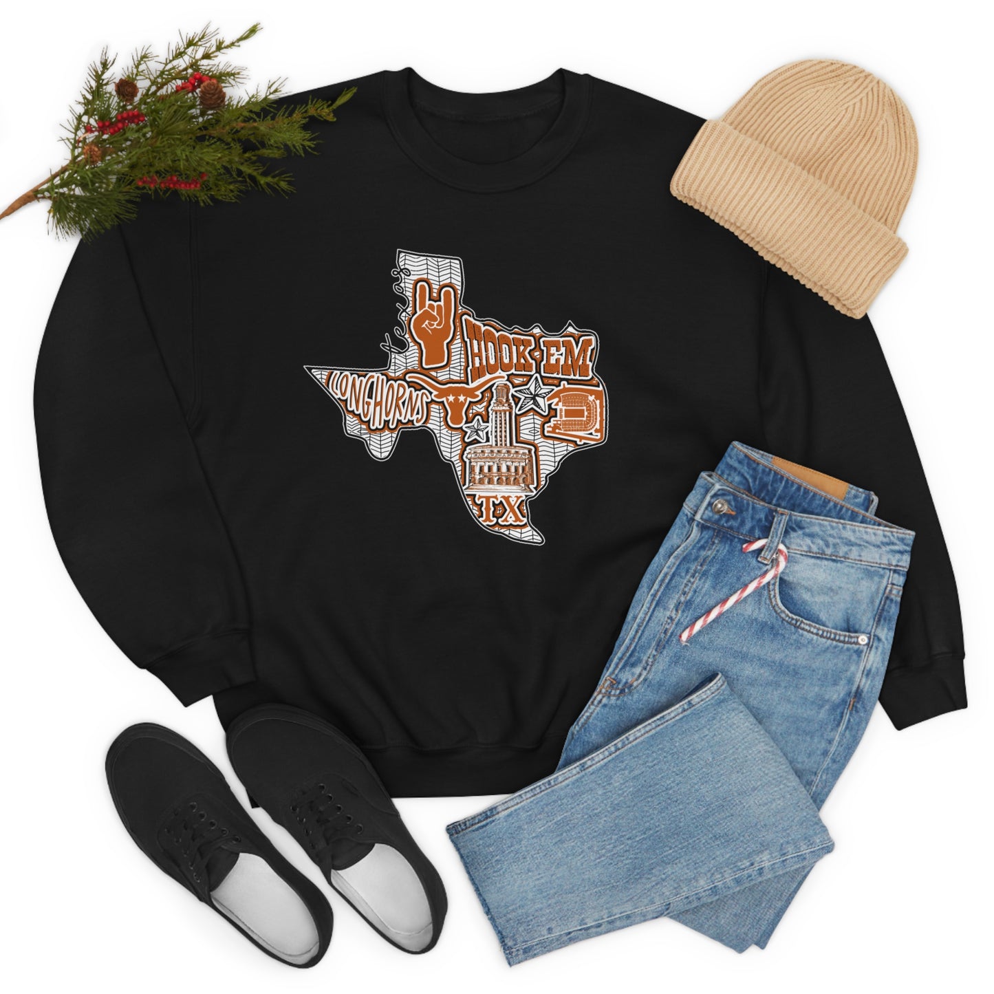 UT Hook Em Austin Texas Longhorn Football Unisex Heavy Blend Crewneck Sweatshirt