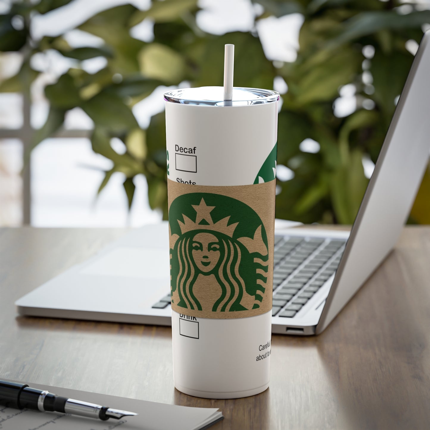 Coffee Inspired Skinny Steel Tumbler with Straw, 20oz