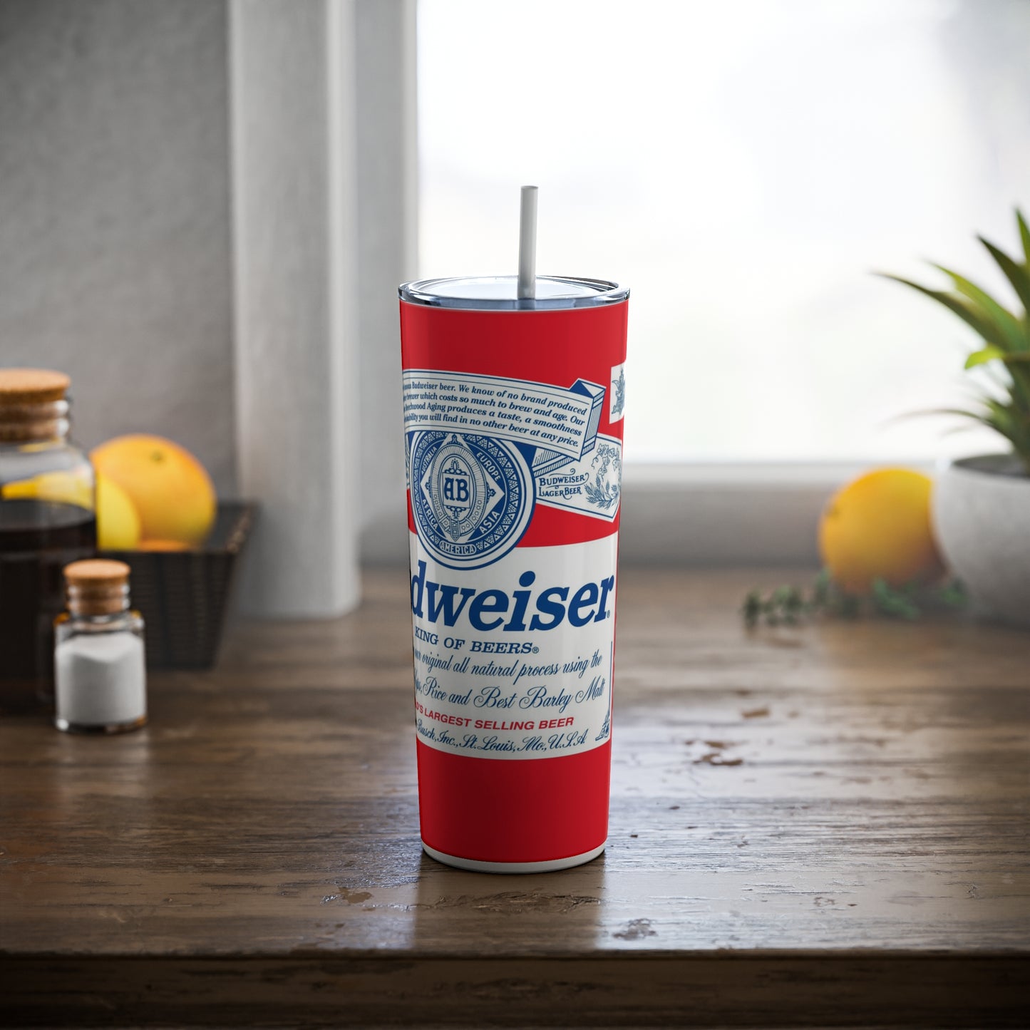 Beer Inspired Skinny Steel Tumbler with Straw, 20oz