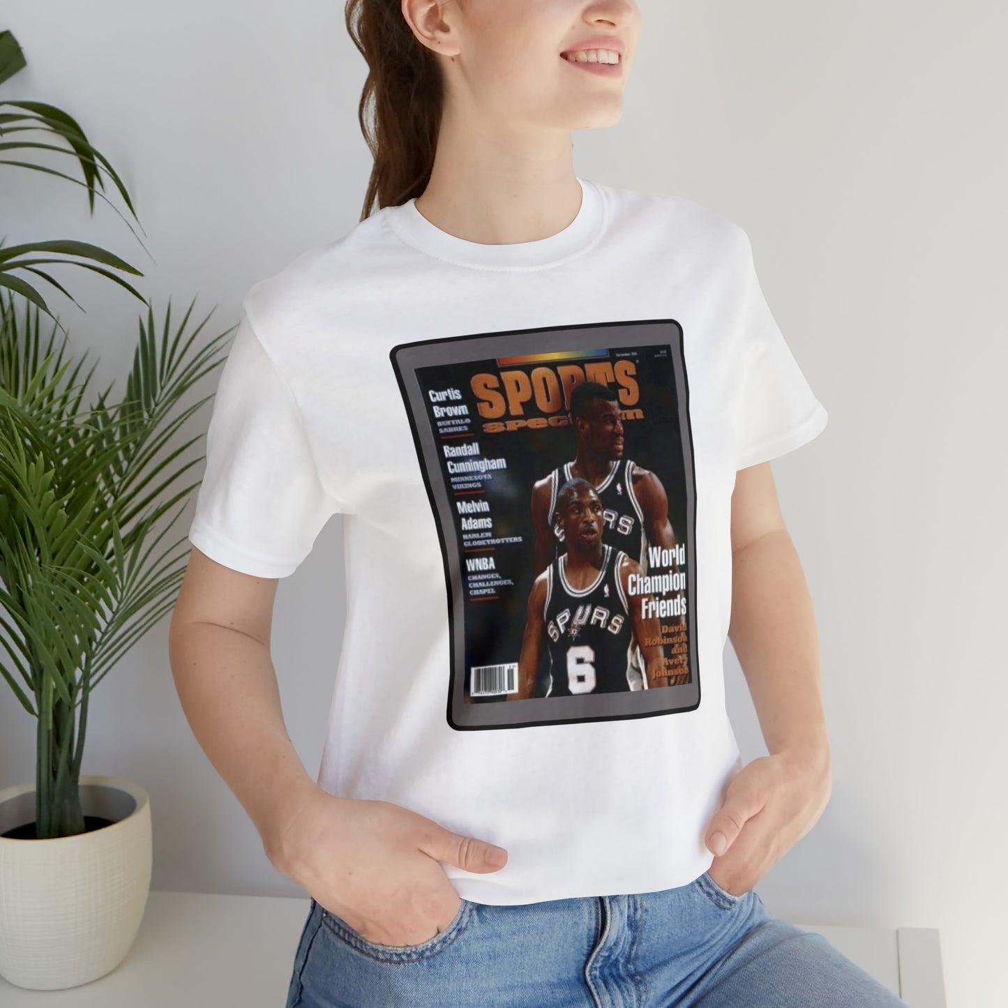 90s Throwback Spurs Basketball David Robinson Avery Johnson Sports Illustrated Unisex Jersey Short Sleeve Tee