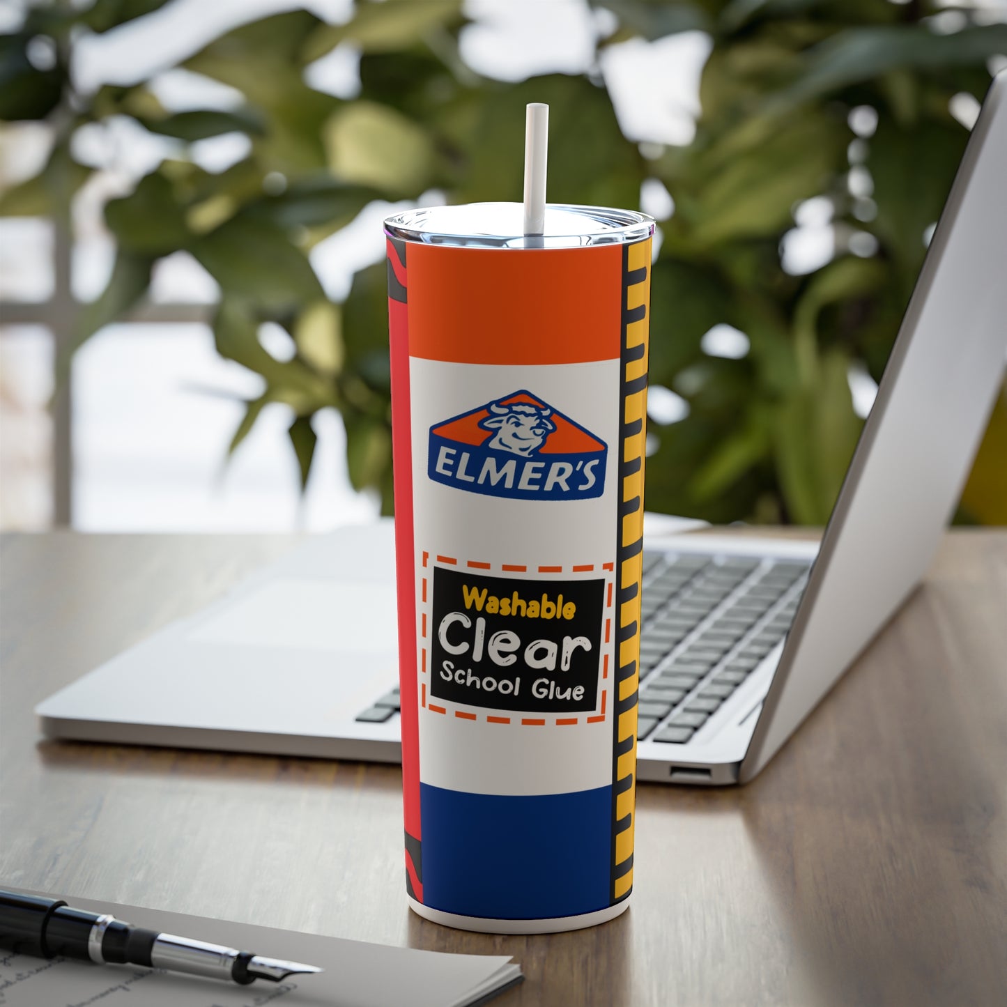 Teacher School Supply - Red Skinny Steel Tumbler with Straw, 20oz