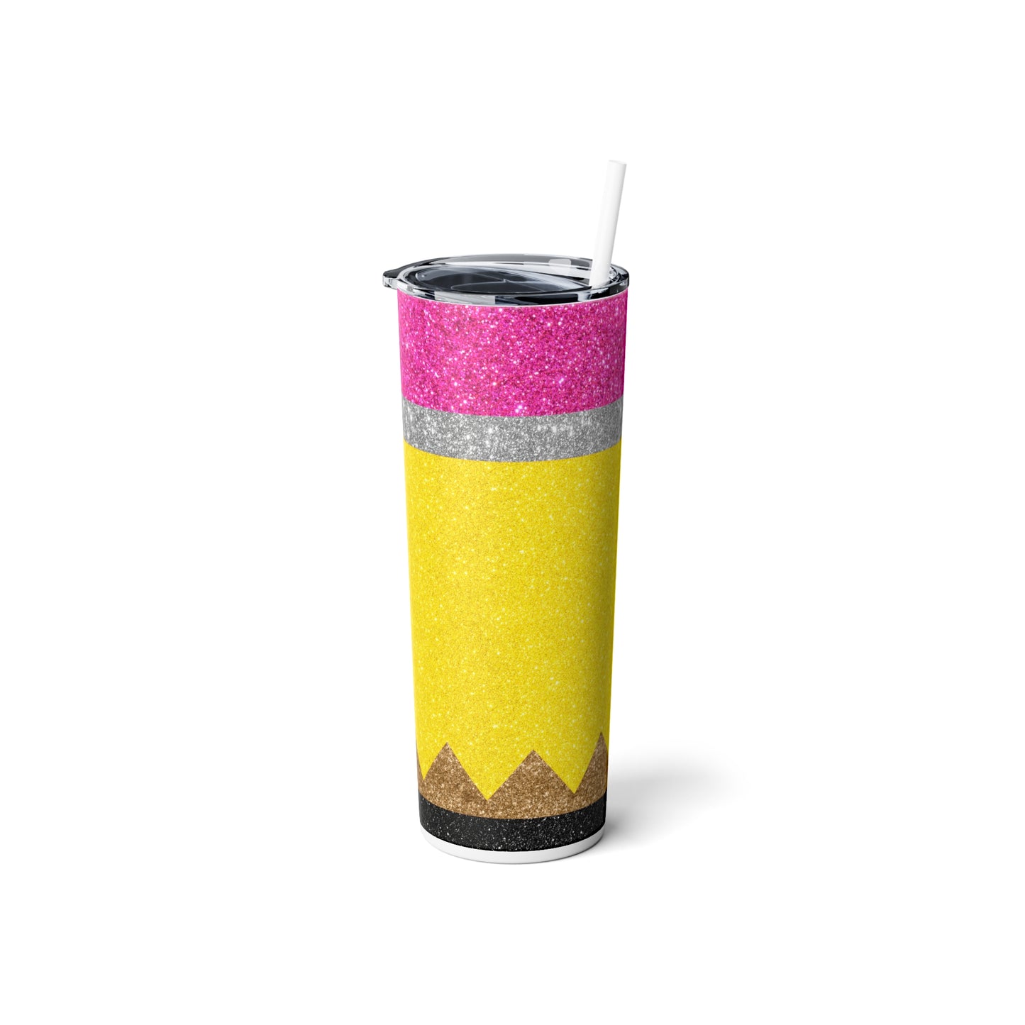 Teacher Glitter Pencil Skinny Steel Tumbler with Straw, 20oz